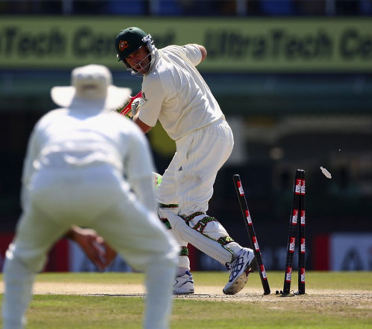 Matthew Hayden was bowled for a duck, India v Australia, 2nd Test, 2nd day, Mohali, October 18, 2008