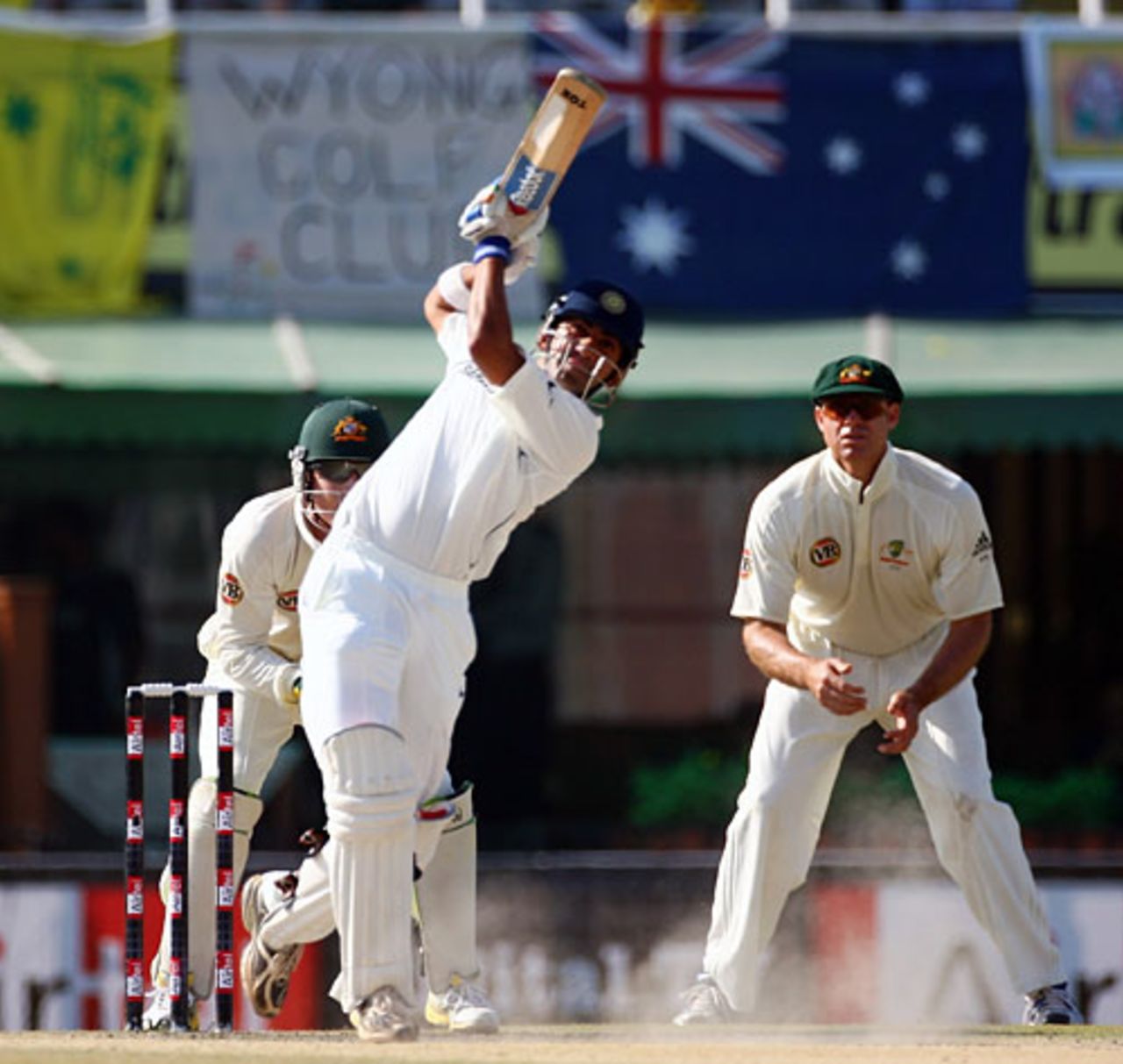 Gautam Gambhir lofts the ball over mid on, India v Australia, 2nd Test, Mohali, 4th day, October 20, 2008