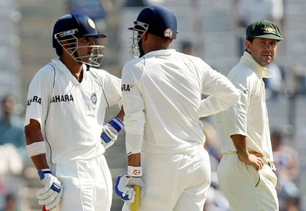 The frustration is writ large on Ricky Ponting's face as Gautam Gambhir and Virender Sehwag extend India's lead during their partnership of 182, India v Australia, 2nd Test, Mohali, 4th day, October 20, 2008