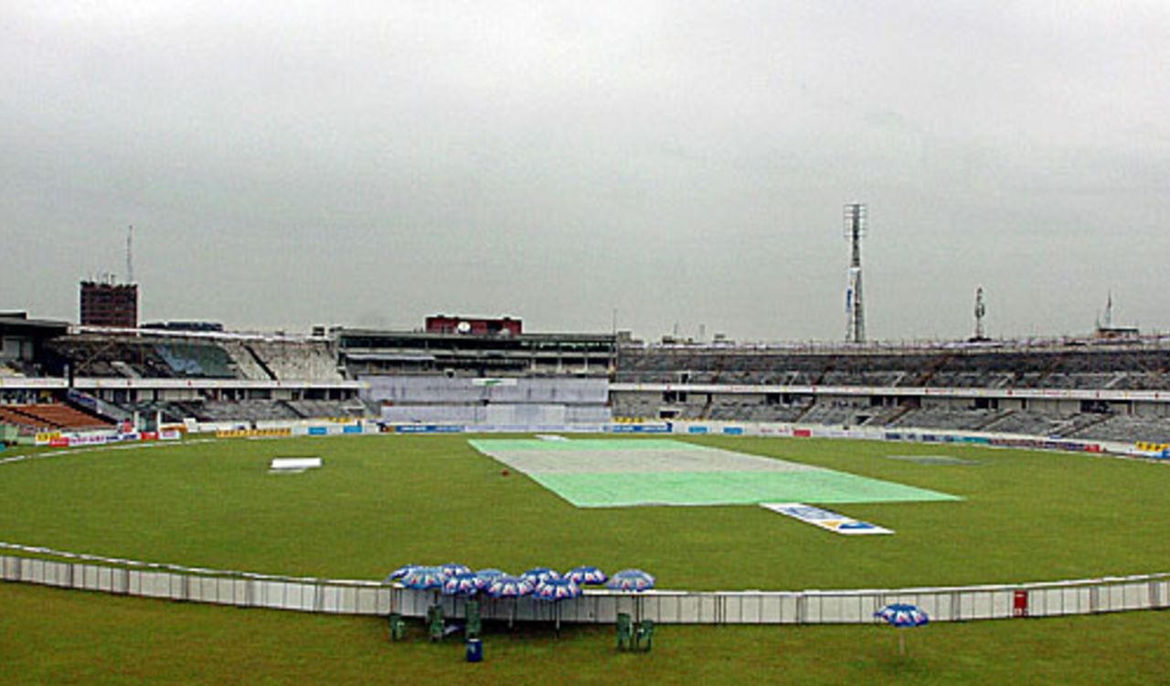 The square is covered at the Shere Bangla Stadium, Bangladesh v New Zealand, 2nd Test, Mirpur, 1st day, October 25, 2008