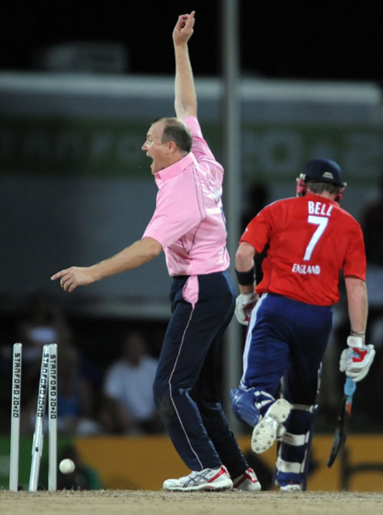 Ian Bell is run-out by a direct hit, England v Middlesex, Antigua, October 26, 2008