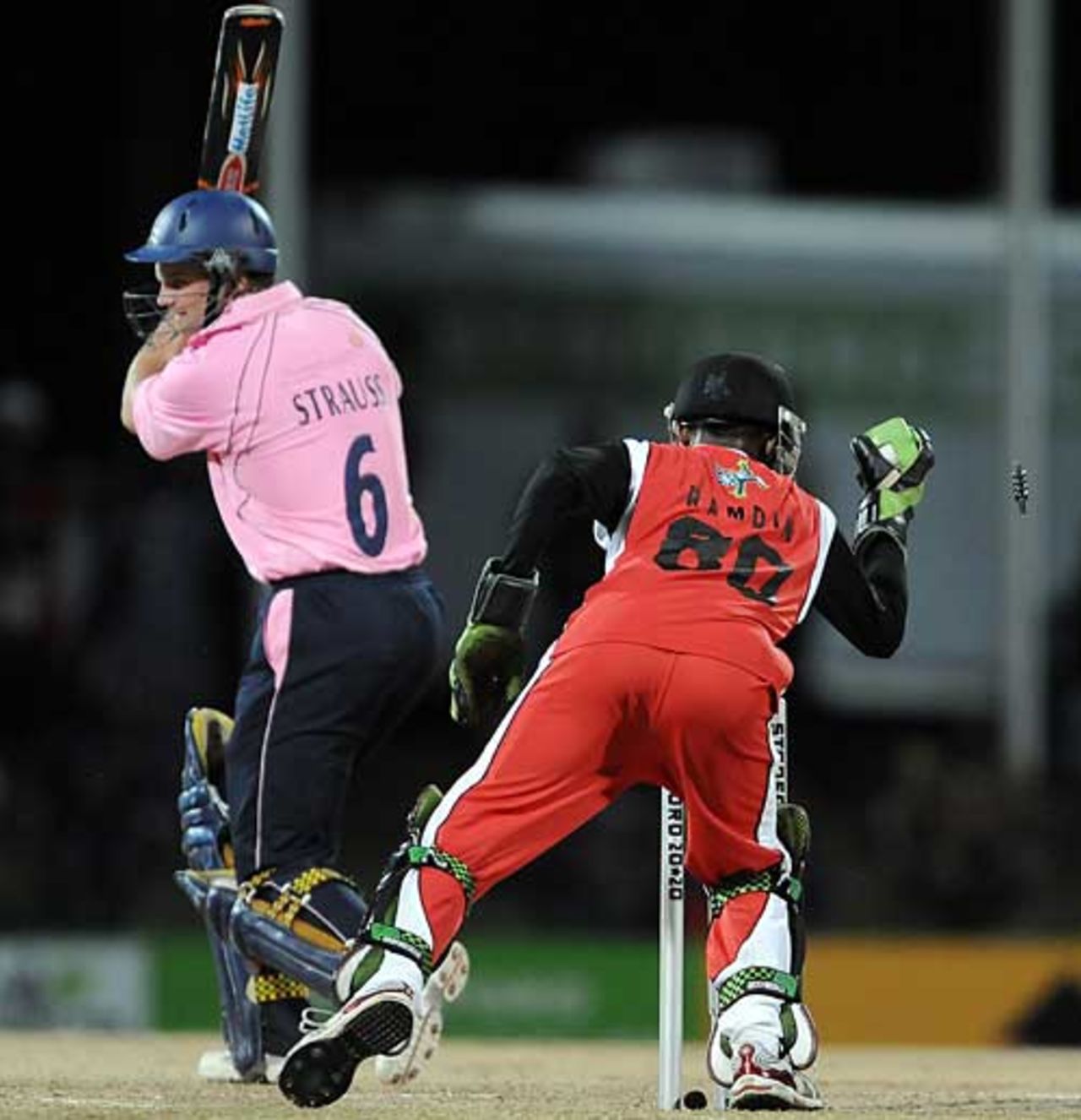 Andrew Strauss charges and is stumped for 20, Trinidad & Tobago v Middlesex, Antigua, October 27, 2008