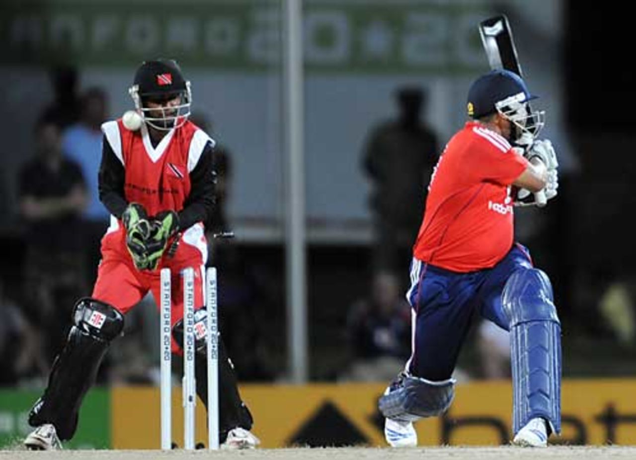Samit Patel swings and misses to end his brief innings, England XI v Trinidad & Tobago, Antigua, October 28, 2008
