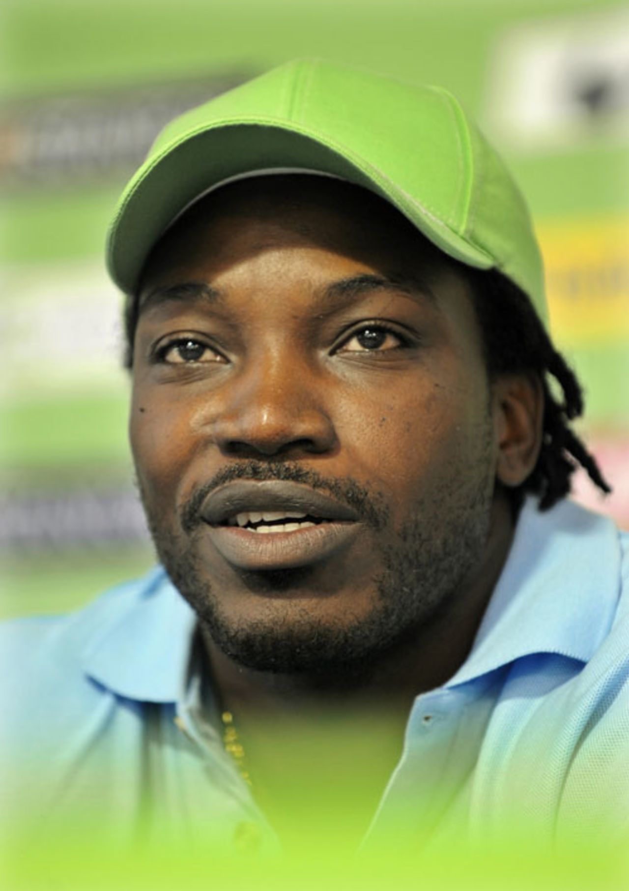 Chris Gayle faces the media, Stanford 20/20 for 20, Antigua, October 29, 2008