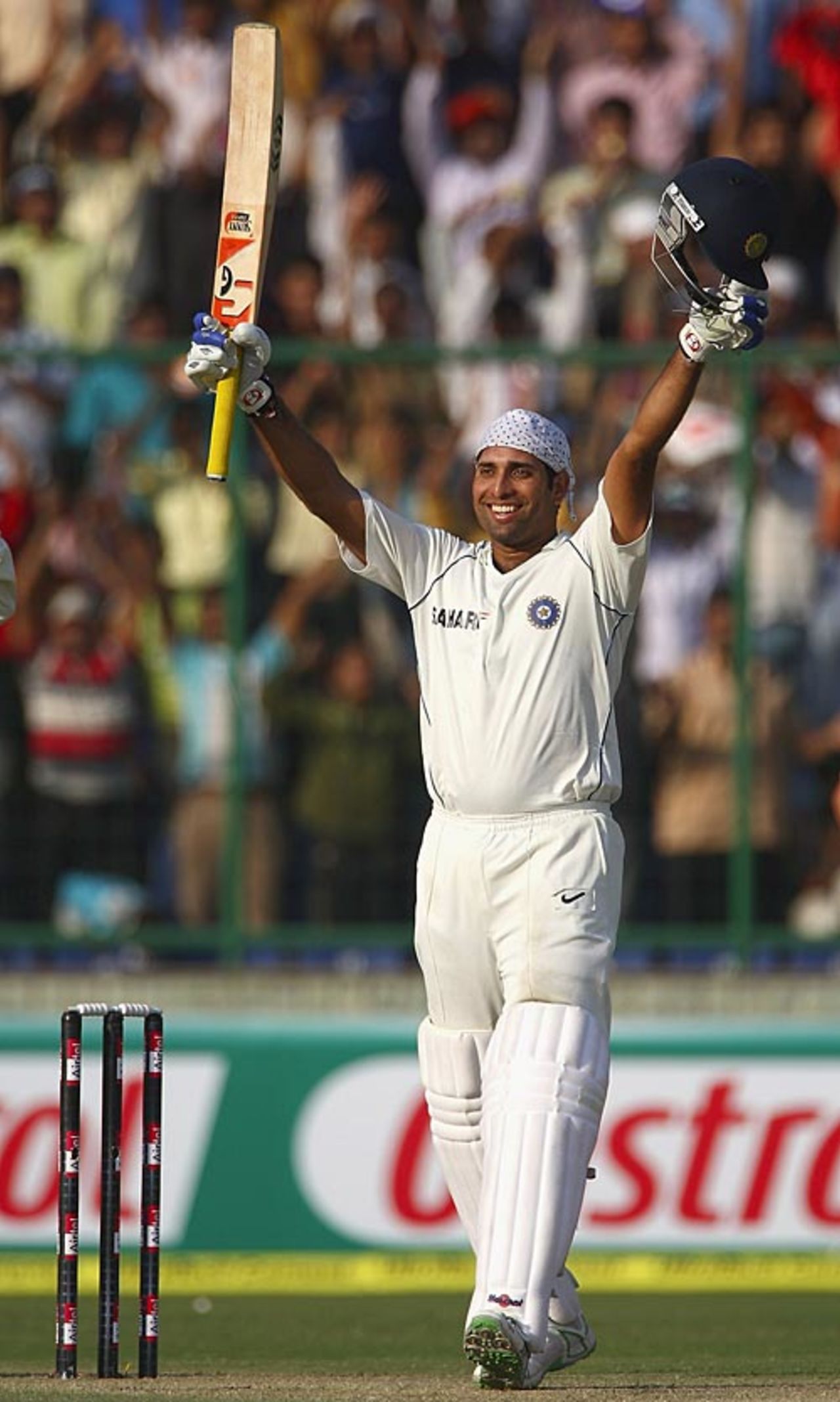 VVS Laxman celebrates his double century, India v Australia, 3rd Test, Delhi, 2nd day, October 30, 2008