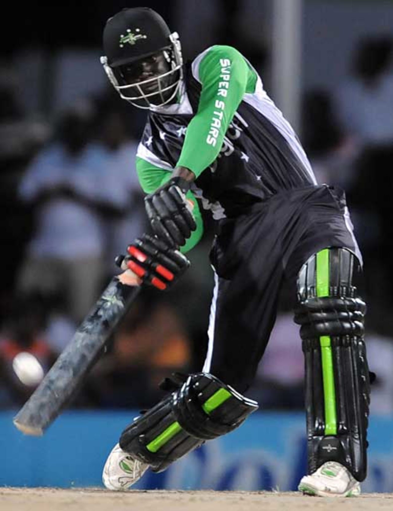 Andre Fletcher connects to launch one of his sixes, Stanford Superstars v Middlesex, Antigua, October 30, 2008