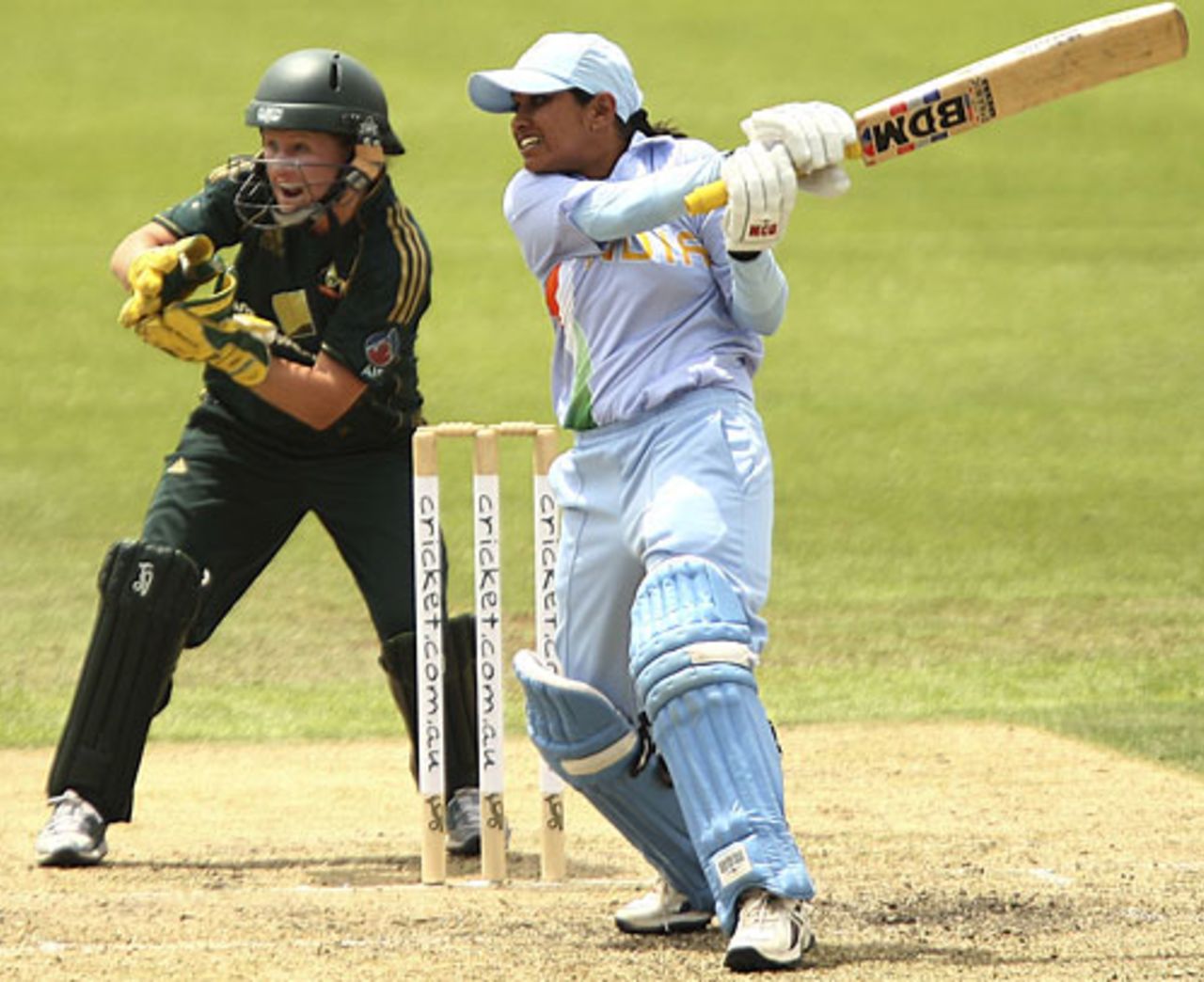 Reema Malhotra plays a powerful shot through the off side, Australia v India, 1st Women's ODI, Sydney, 31 October, 2008