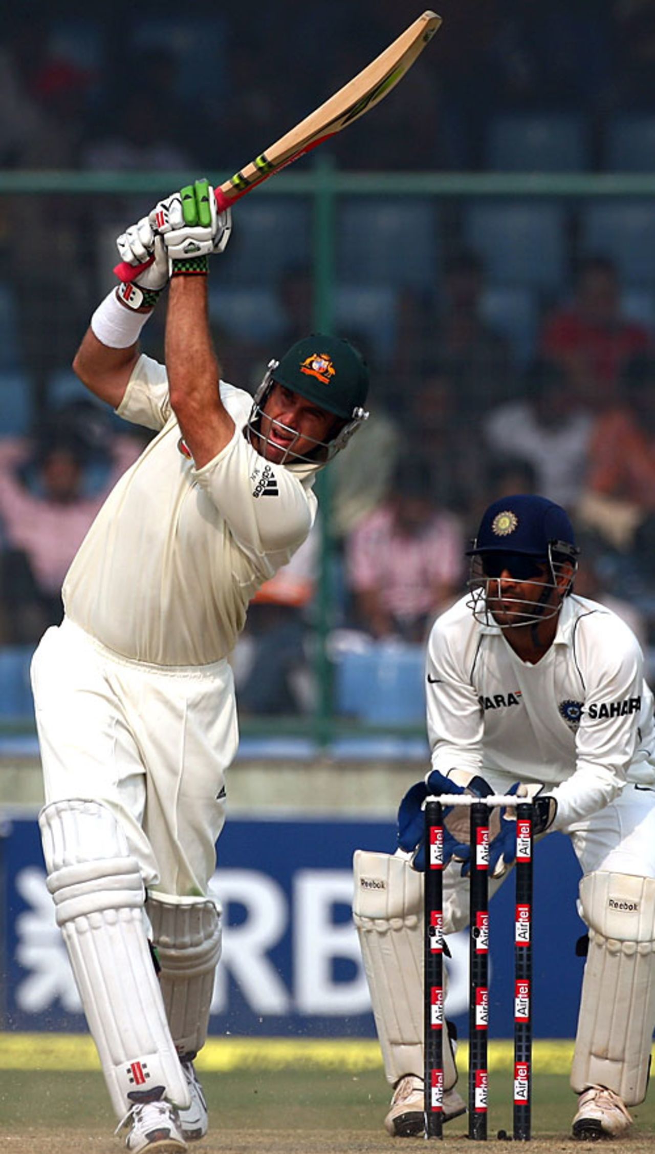 Matthew Hayden lofts the ball over mid-on, India v Australia, 3rd Test, Delhi, 3rd day, October 31, 2008