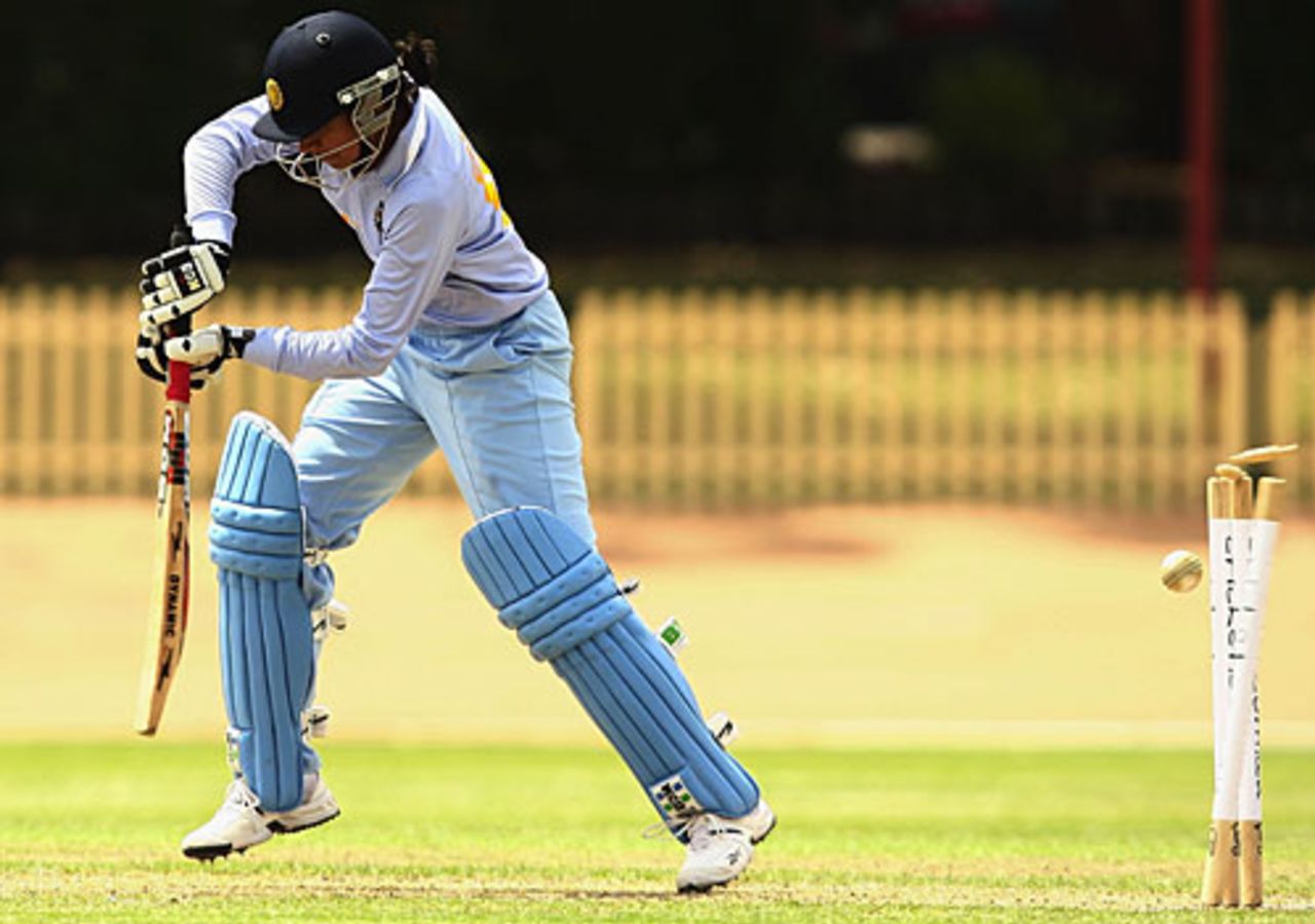 Anjum Chopra is bowled for 33, Australia v India, 1st Women's ODI, Sydney, 31 October, 2008