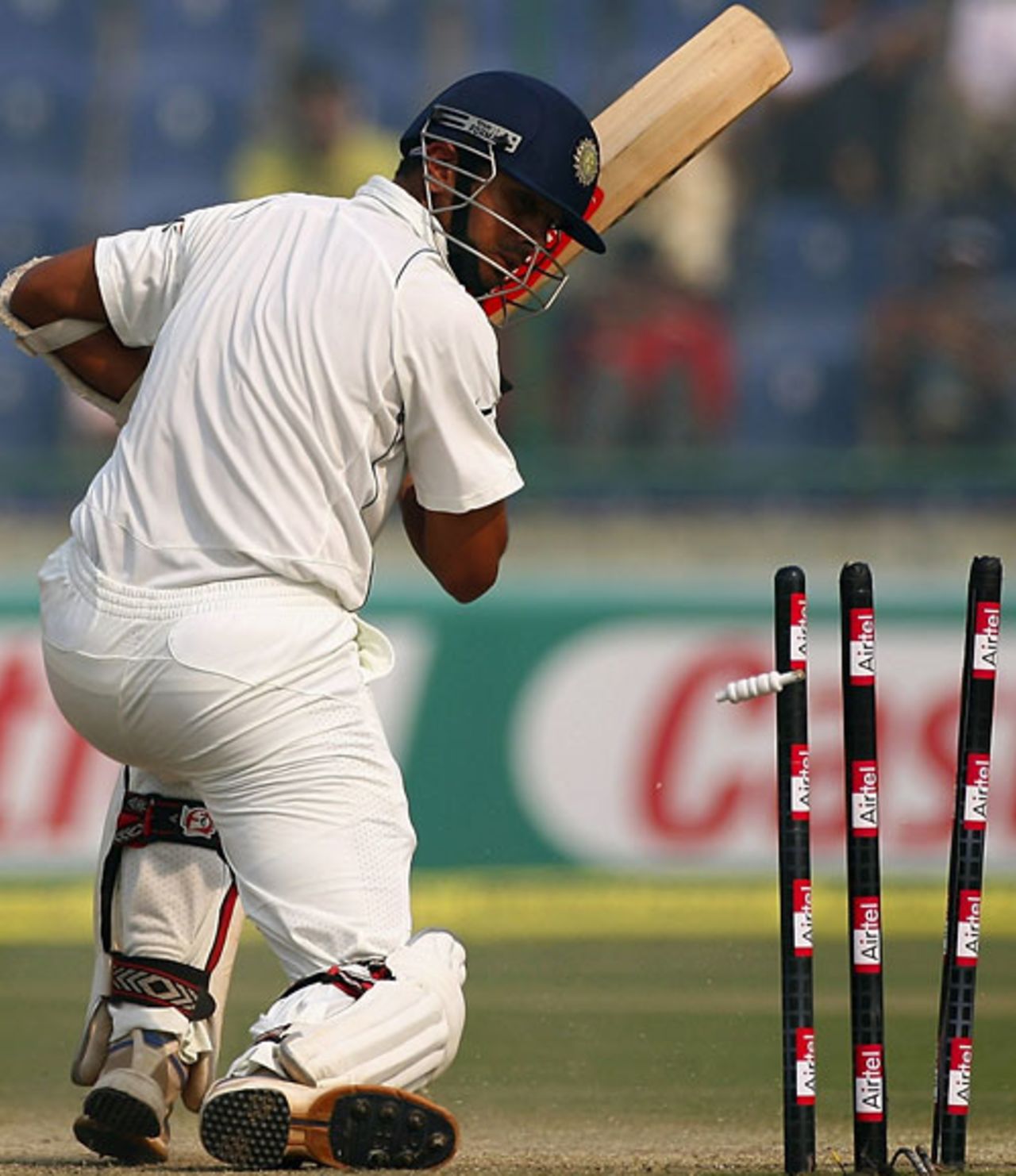 Rahul Dravid is bowled for 11, India v Australia, 3rd Test, Delhi, 5th day, November 2, 2008