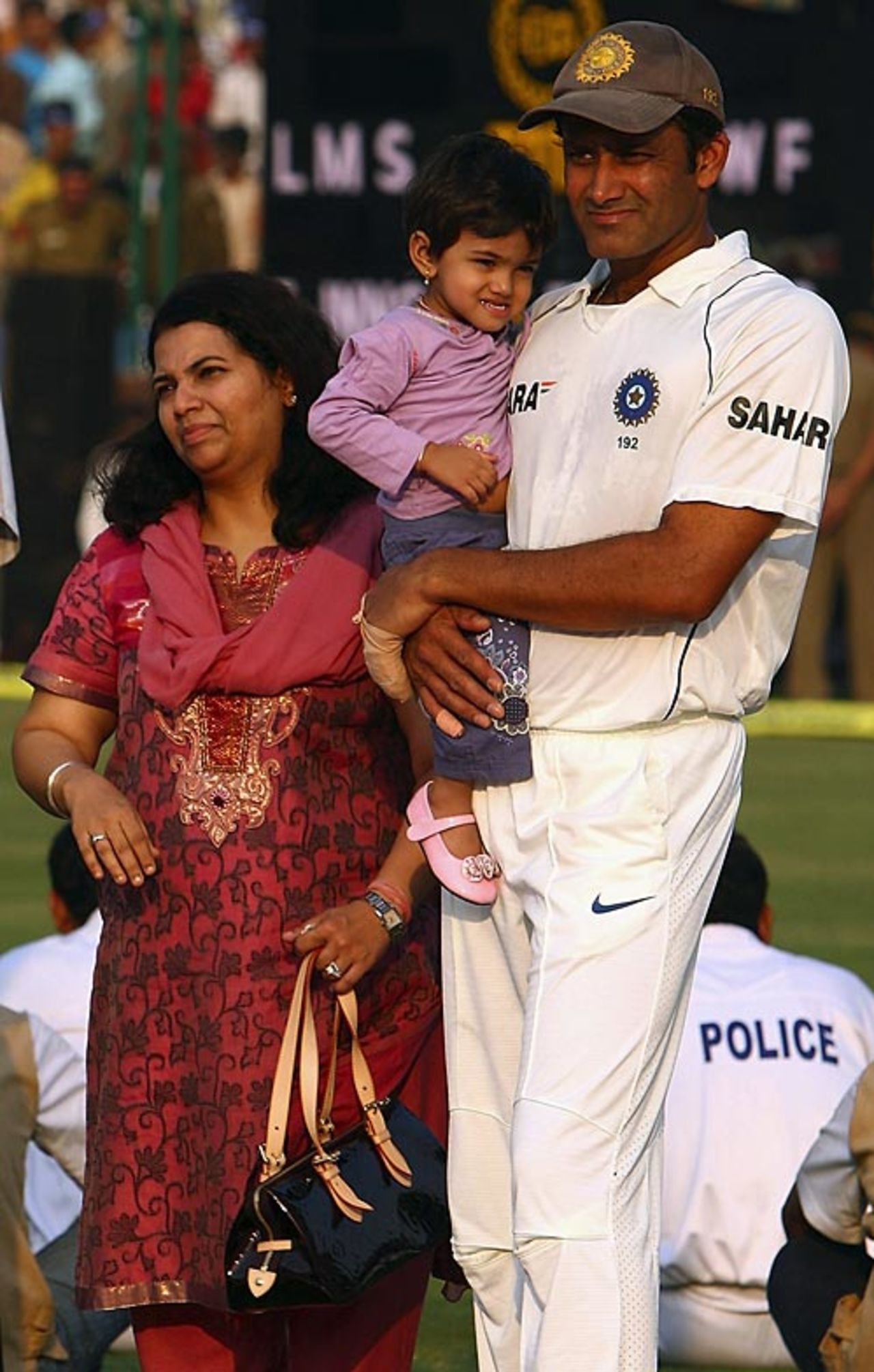 Anil Kumble at the presentation ceremony with his family, India v Australia, 3rd Test, Delhi, 5th day, November 2, 2008