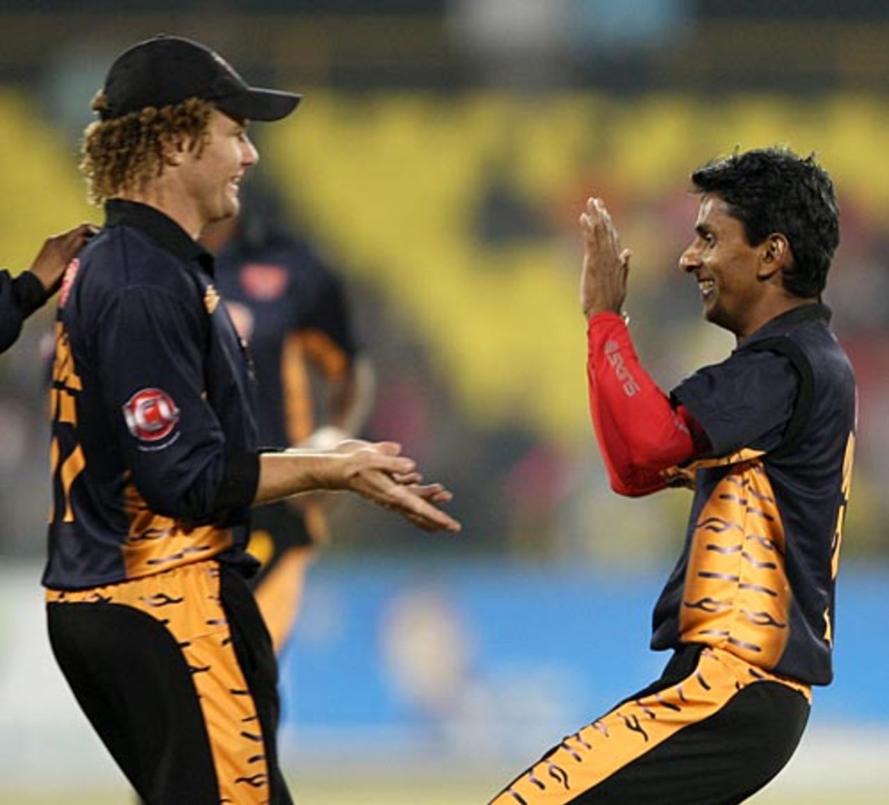Hamish Marshall and Upul Chandana celebrate the fall of a wicket, Chennai Superstars v Royal Bengal Tigers, ICL, Panchkula, November 4, 2008