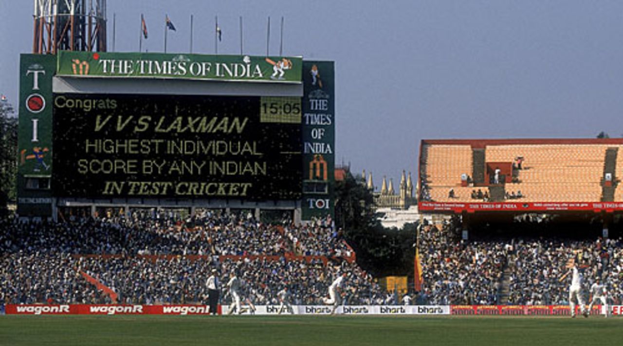 VVS Laxman broke Sunil Gavaskar's record to become India's highest individual run-scorer in Tests, India v Australia, 2nd Test, Kolkata, 4th day, March 14, 2001