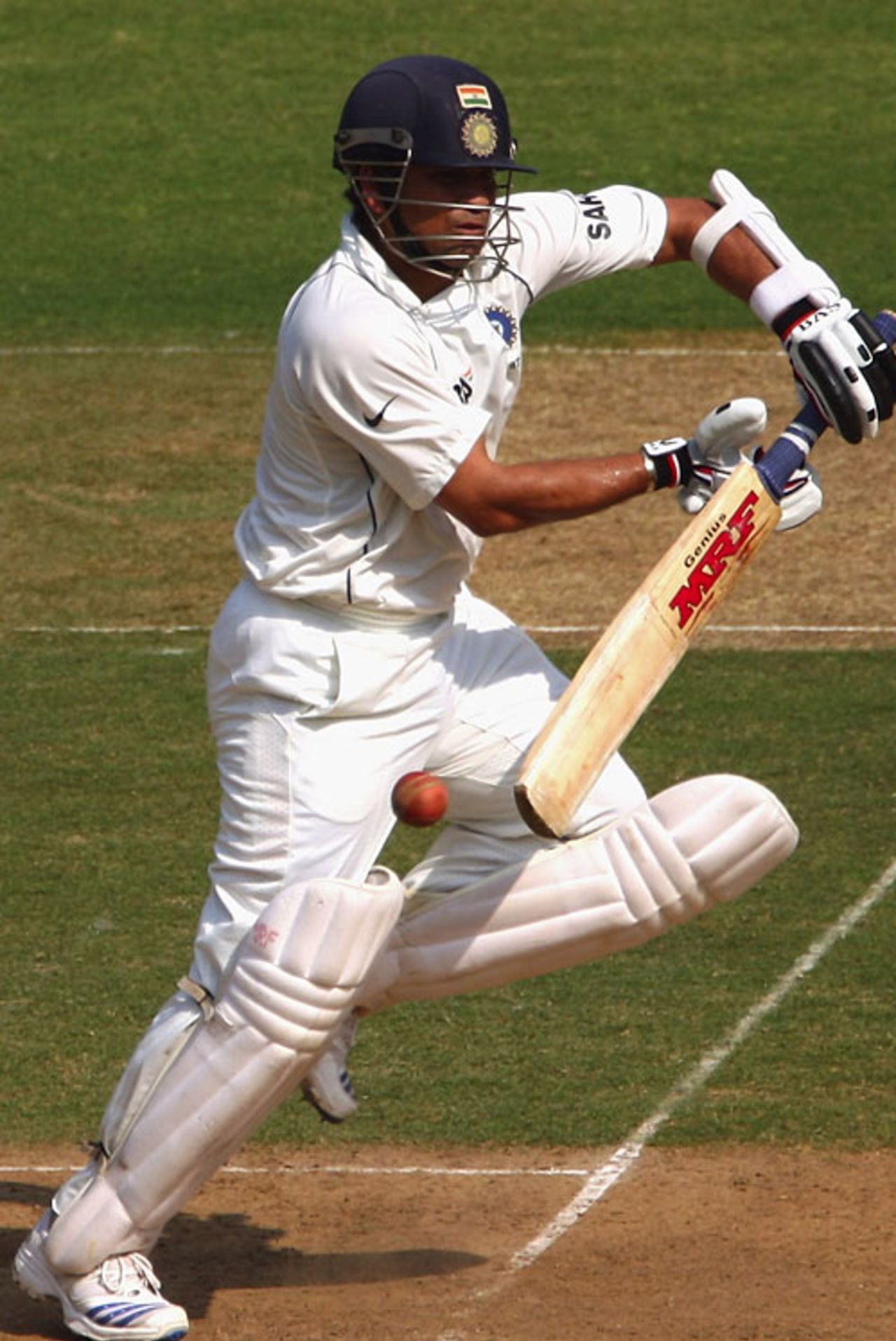 Sachin Tendulkar plays the ball off the back foot, India v Australia, 4th Test, Nagpur, 1st day, November 6, 2008