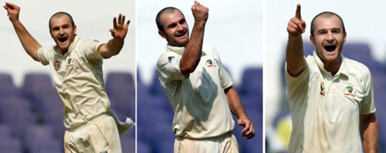 Jason Krejza celebrates his wickets , India v Australia, 4th Test, Nagpur, 2nd day, November 7, 2008