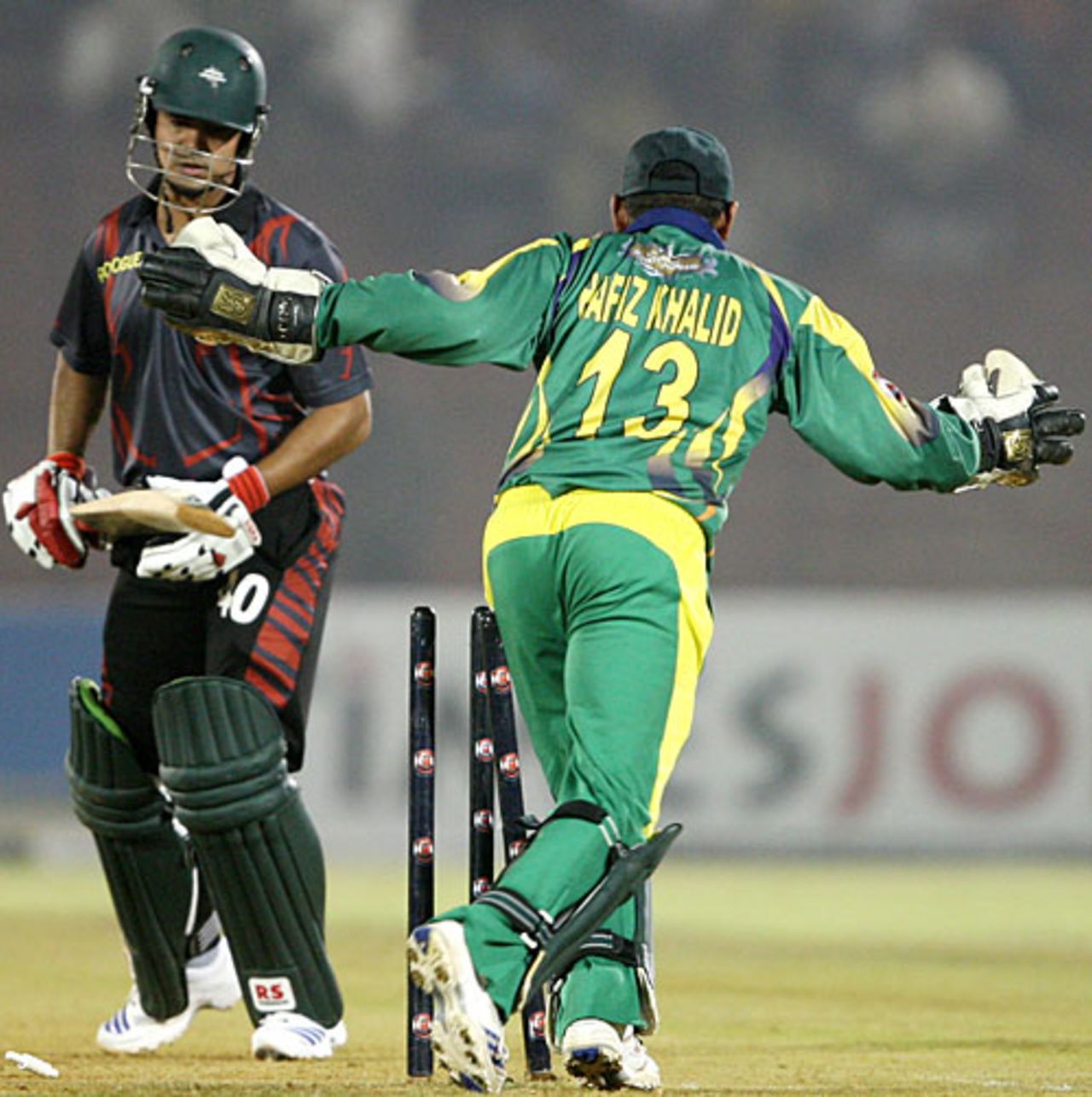 Nazimuddin reacts after being bowled, Dhaka Warriors v Lahore Badshahs, ICL, Ahmedabad, November 7, 2008