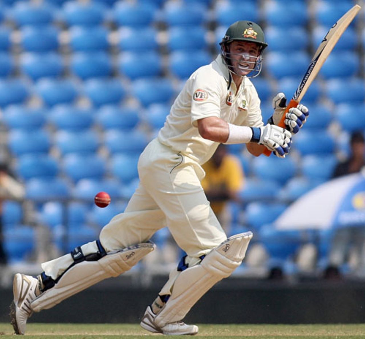 Michael Hussey flicks the ball square, India v Australia, 4th Test, Nagpur, 3nd day, November 8, 2008