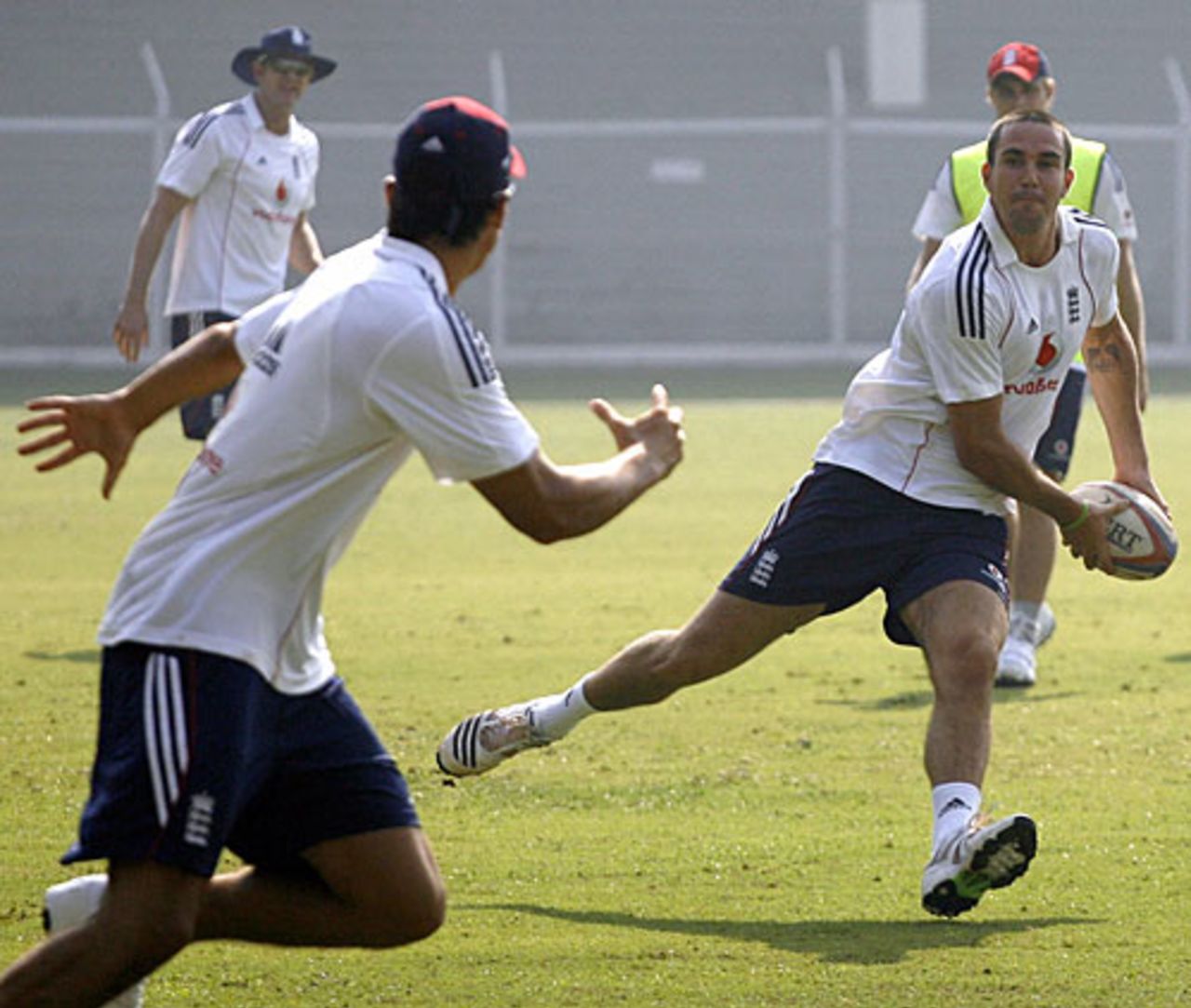 England players train with a rugby game, Mumbai, November 8, 2008