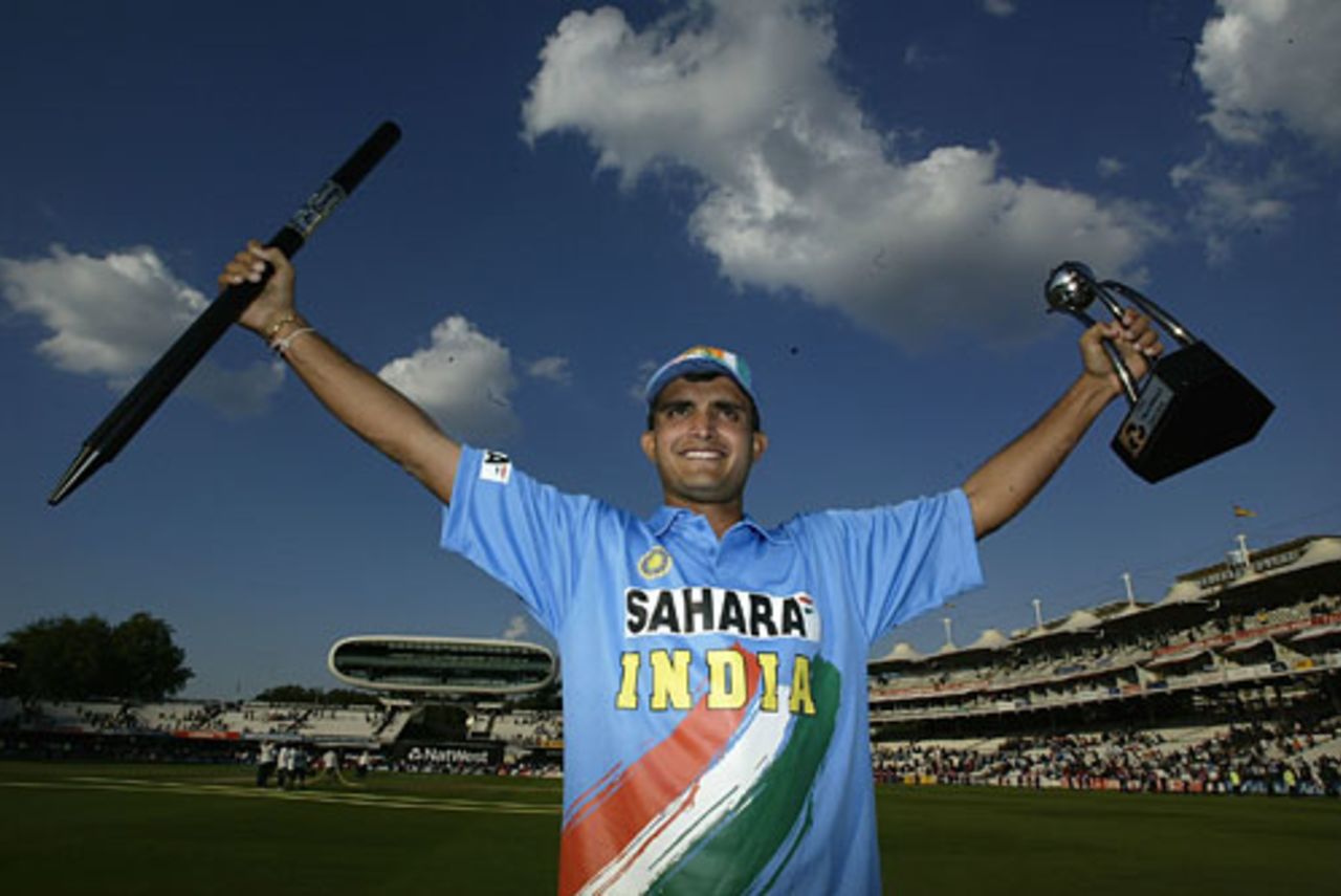 Sourav Ganguly holds aloft the trophy, England v India, Lords, July 13, 2002