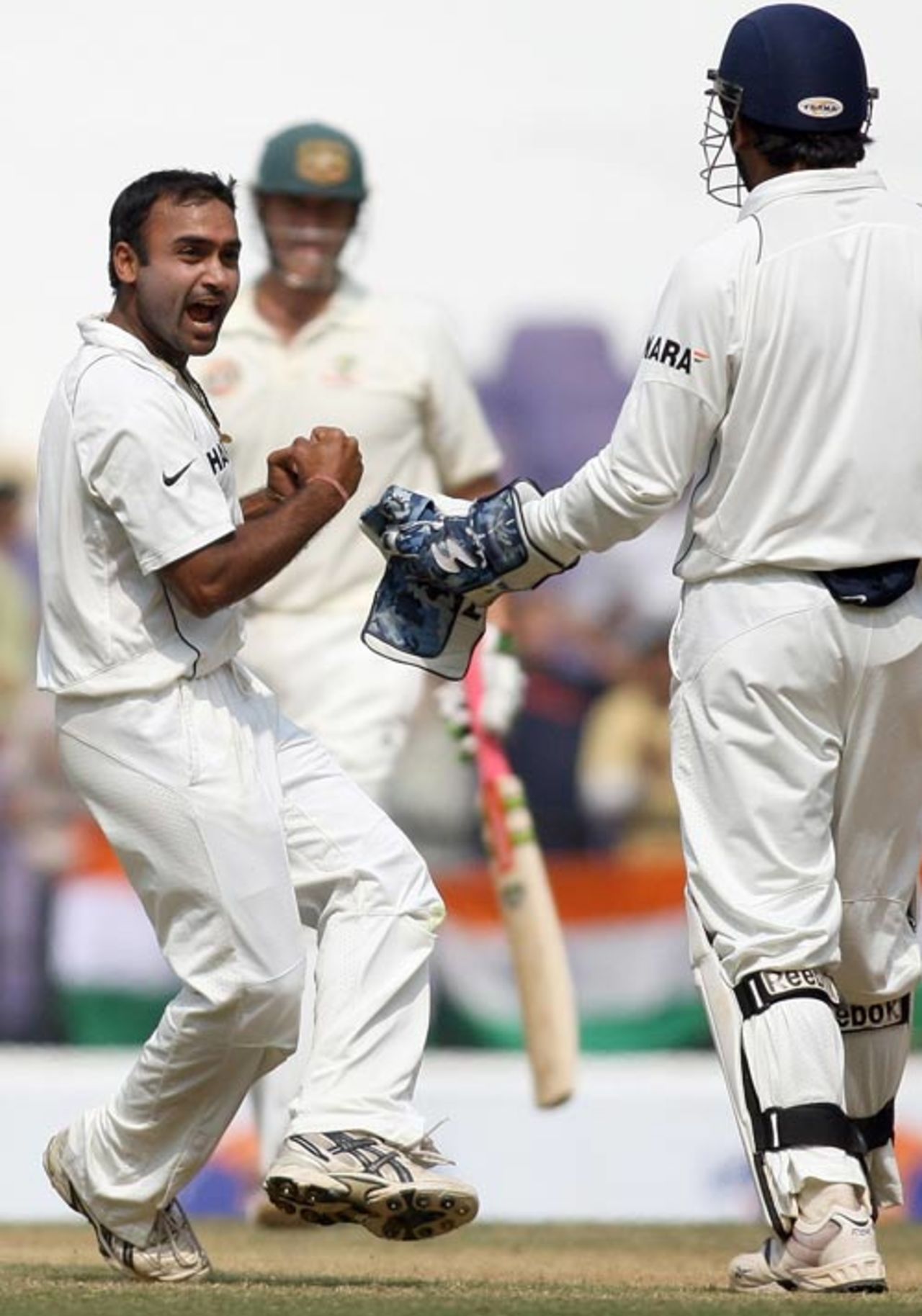 Amit Mishra celebrates after getting a wicket, India v Australia, 4th Test, Nagpur, 5th day, November 10, 2008
