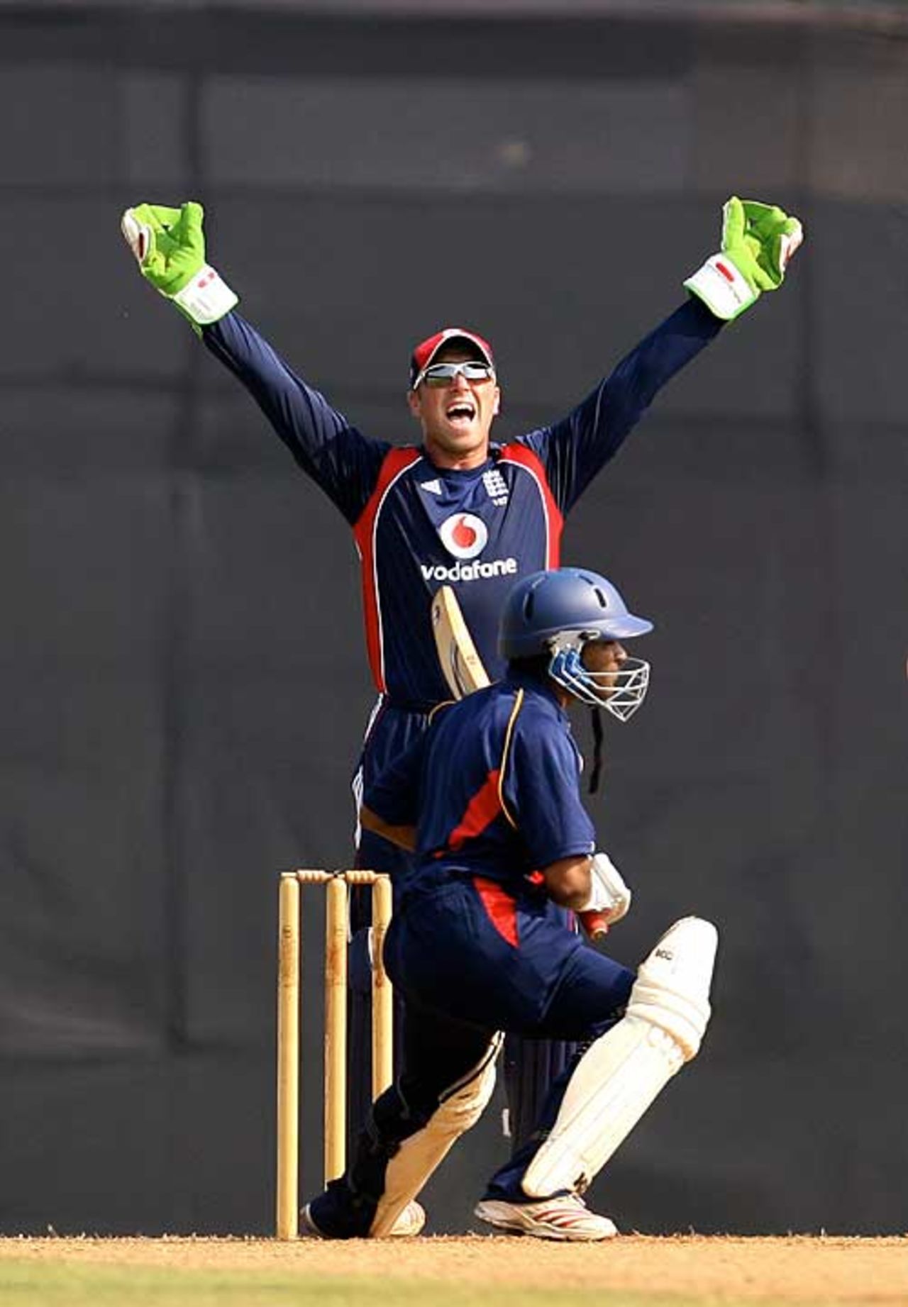Matt Prior belts out an appeal, Mumbai Cricket Association President's XI v England XI, Mumbai, November 11, 2008