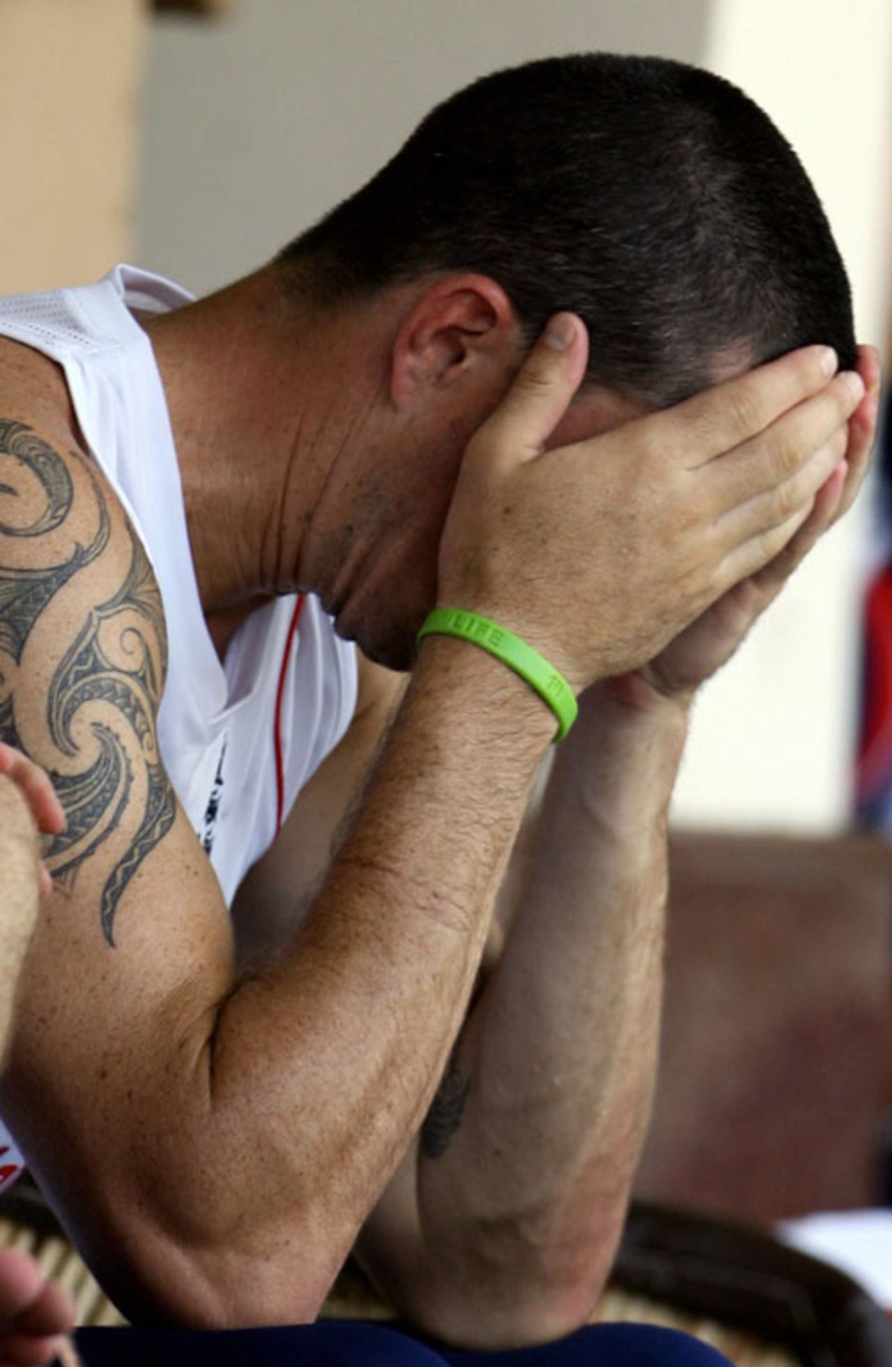 Kevin Pietersen can't watch as England's warm-up game goes pear-shaped, Mumbai Cricket Association President's XI v England XI, Mumbai, November 11, 2008