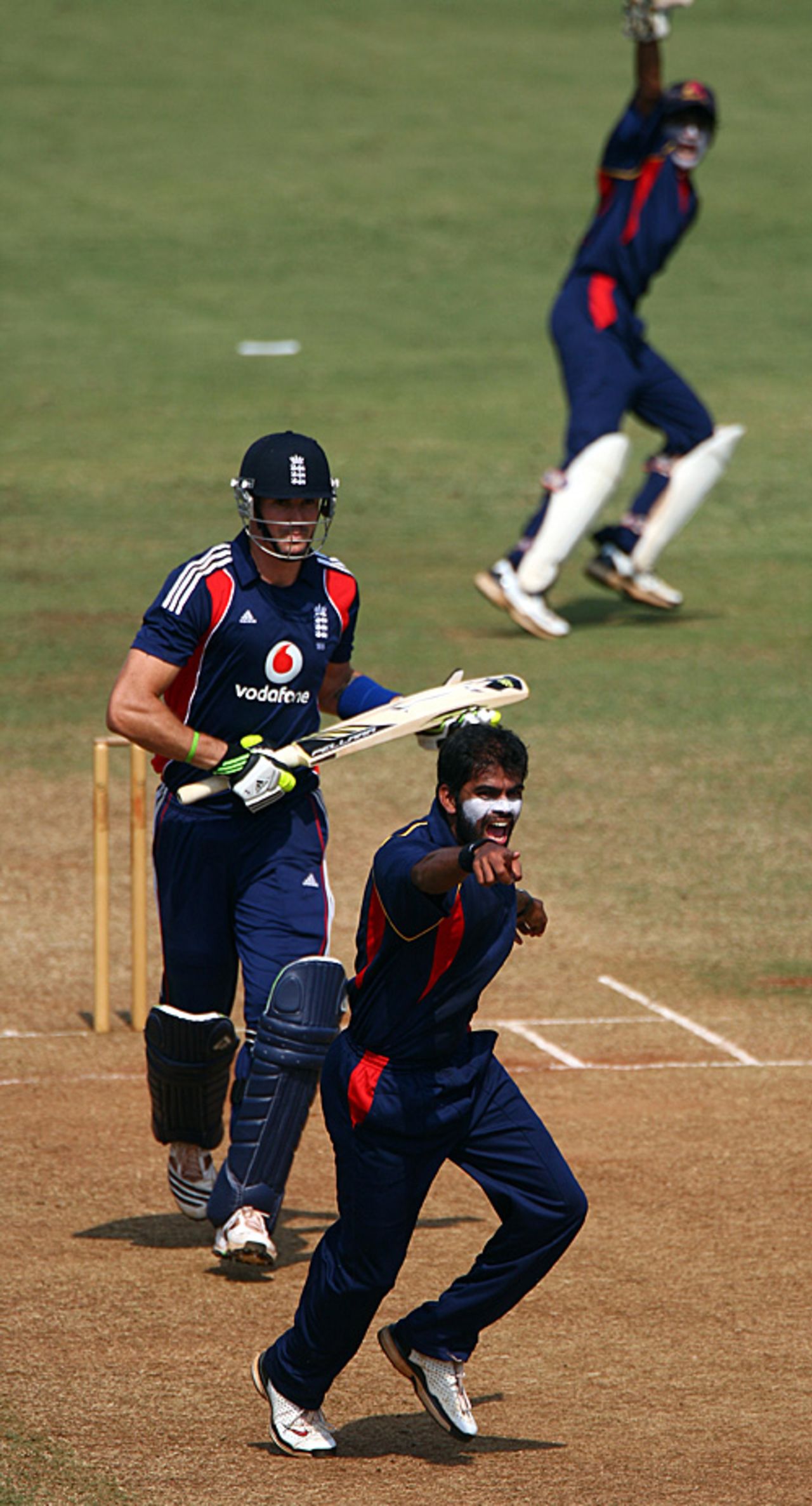 Kshemal Waingankar appeals for the wicket of Kevin Pietersen, Mumbai Cricket Association President's XI v England XI, Mumbai, November 11, 2008
