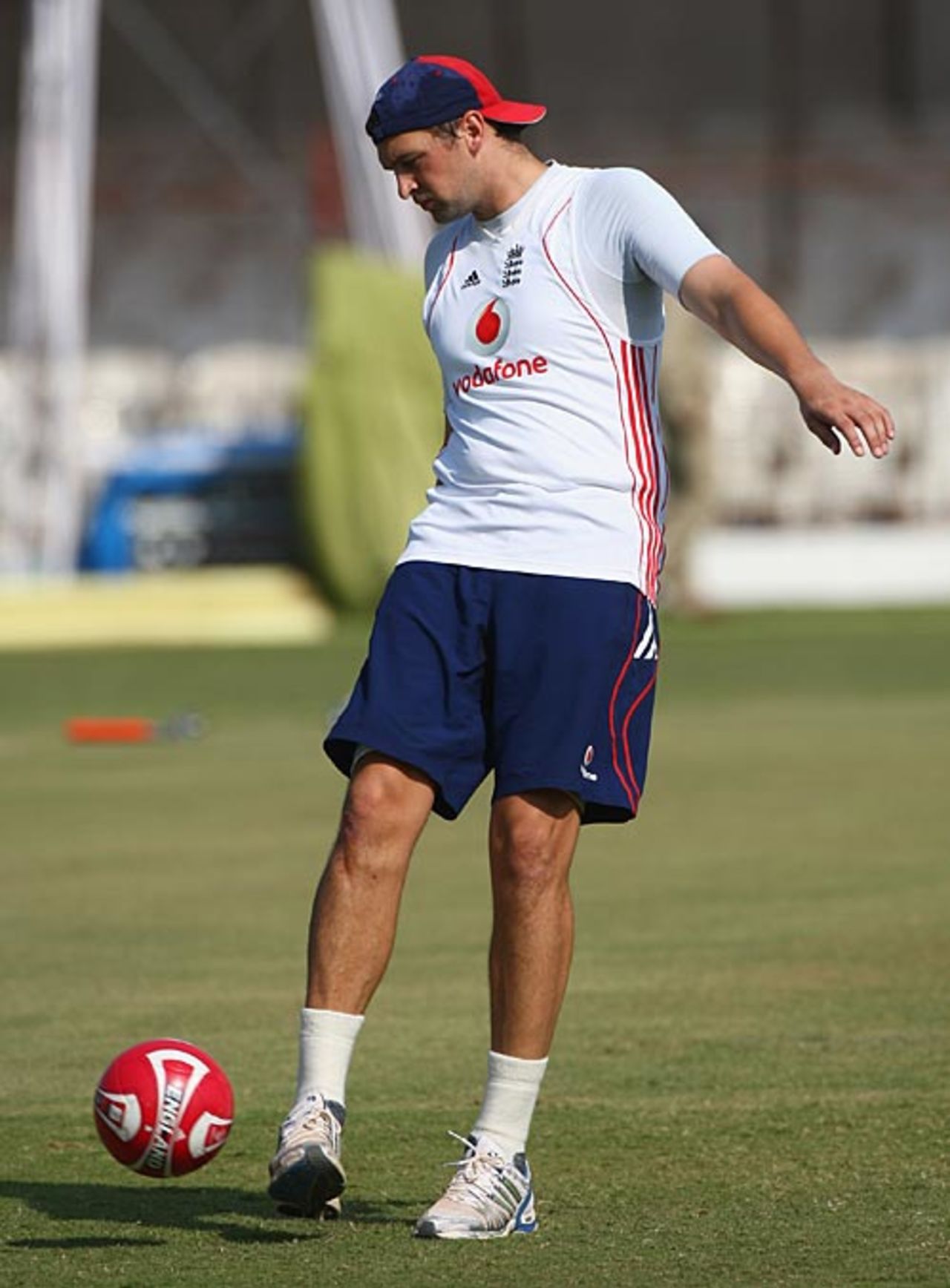 Steve Harmison enjoys a game of football during practice, Rajkot, November 13, 2008