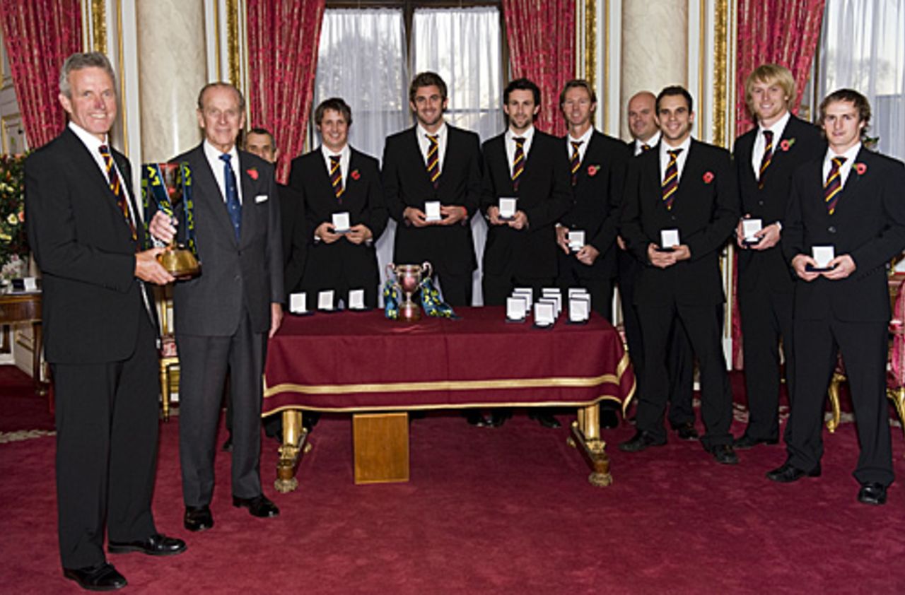 Geoff Cook and Durham are presented with the County Championship title by HRH The Duke of Edinburgh, Buckingham Palace, November 11, 2008
