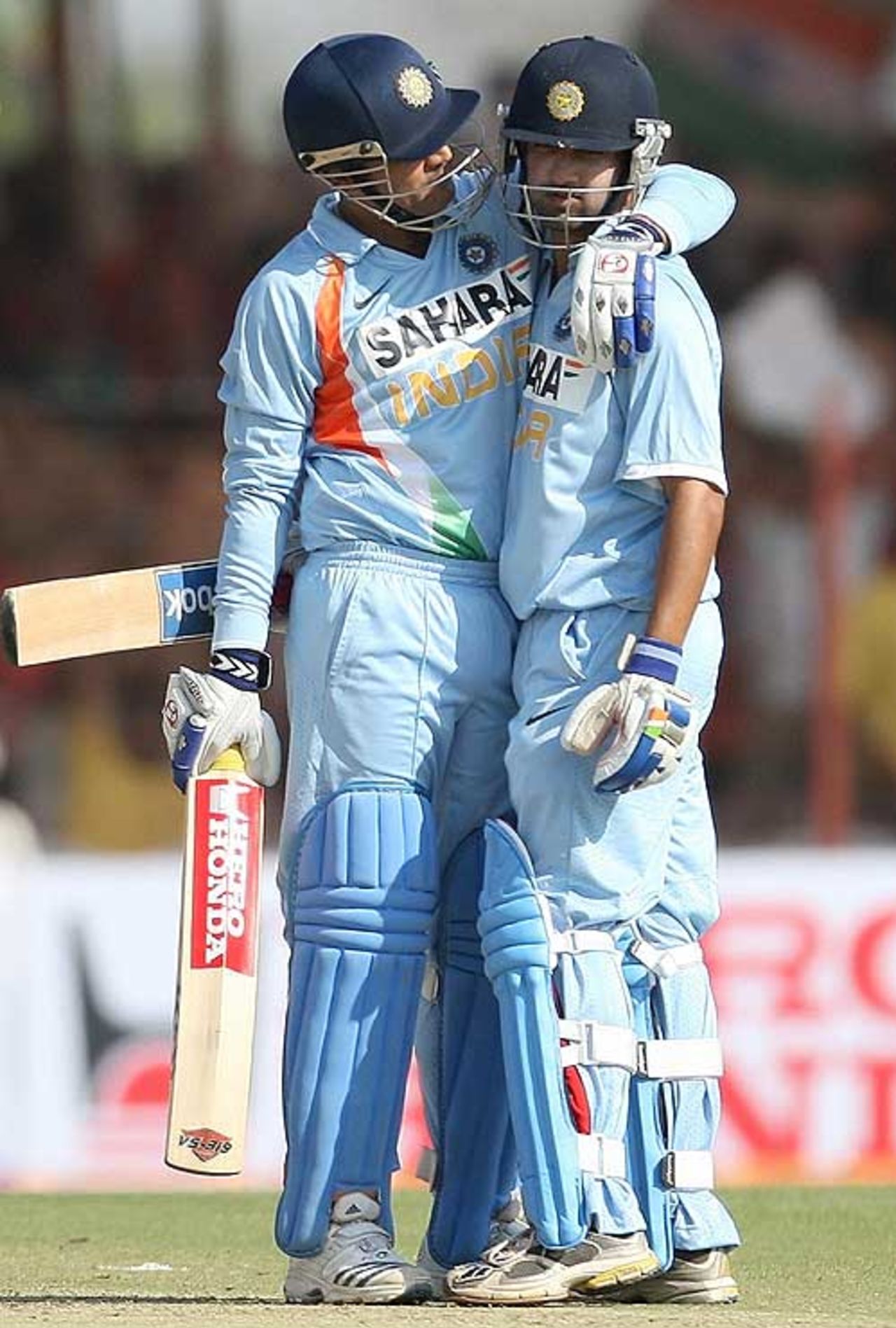 Well done us: Gautam Gambhir and Virender Sehwag put on a century stand, India v England, 1st ODI, Rajkot, November 14, 2008