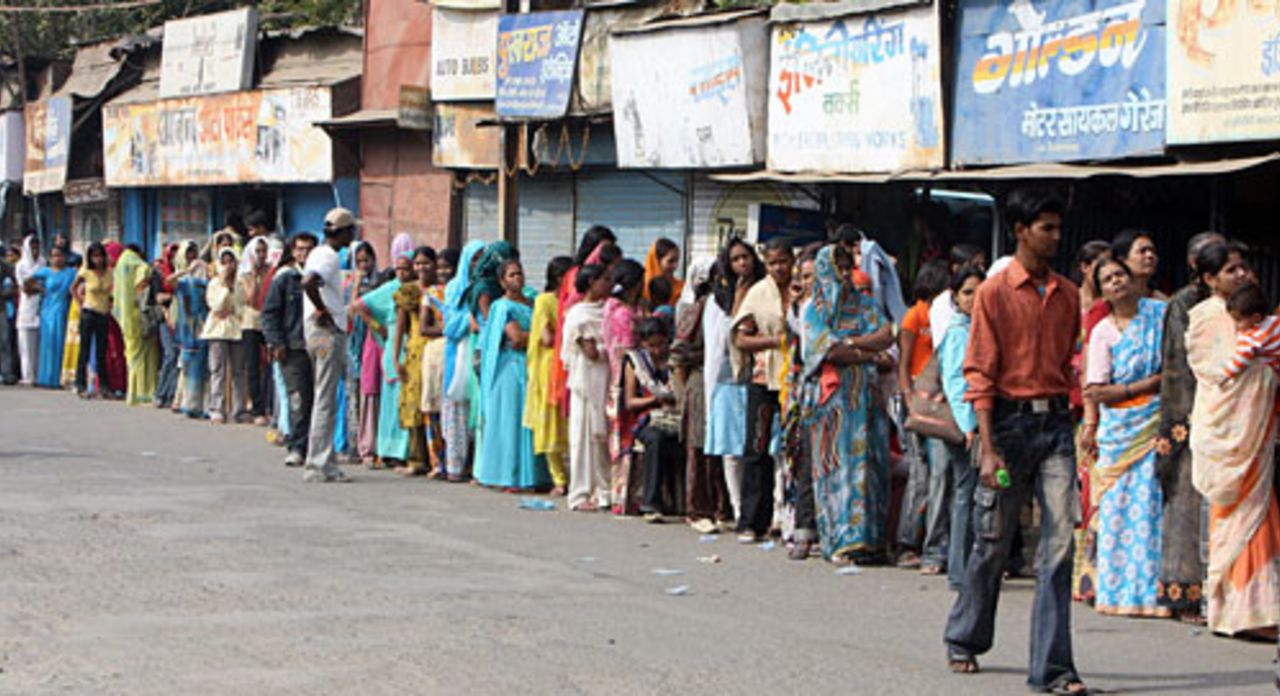 People queue up to purchase tickets on the eve of the second ODI between India and England, Indore, November 15, 2008
