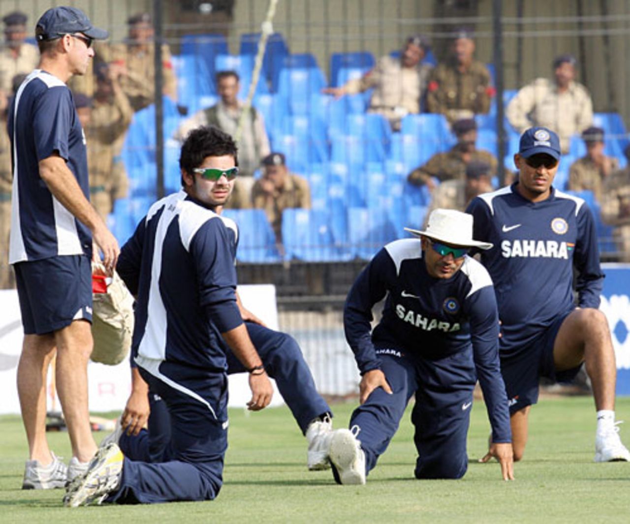 Virat Kohli, Virender Sehwag, and Yusuf Pathan train on the eve of the second ODI against England, Indore, November 16, 2008