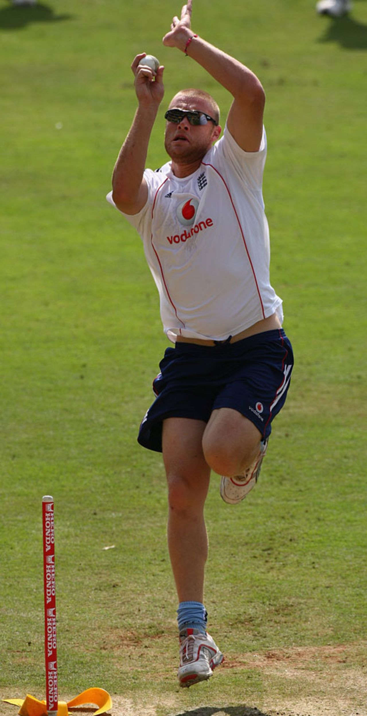 Andrew Flintoff bowls during a practice session, Indore, November 16, 2008