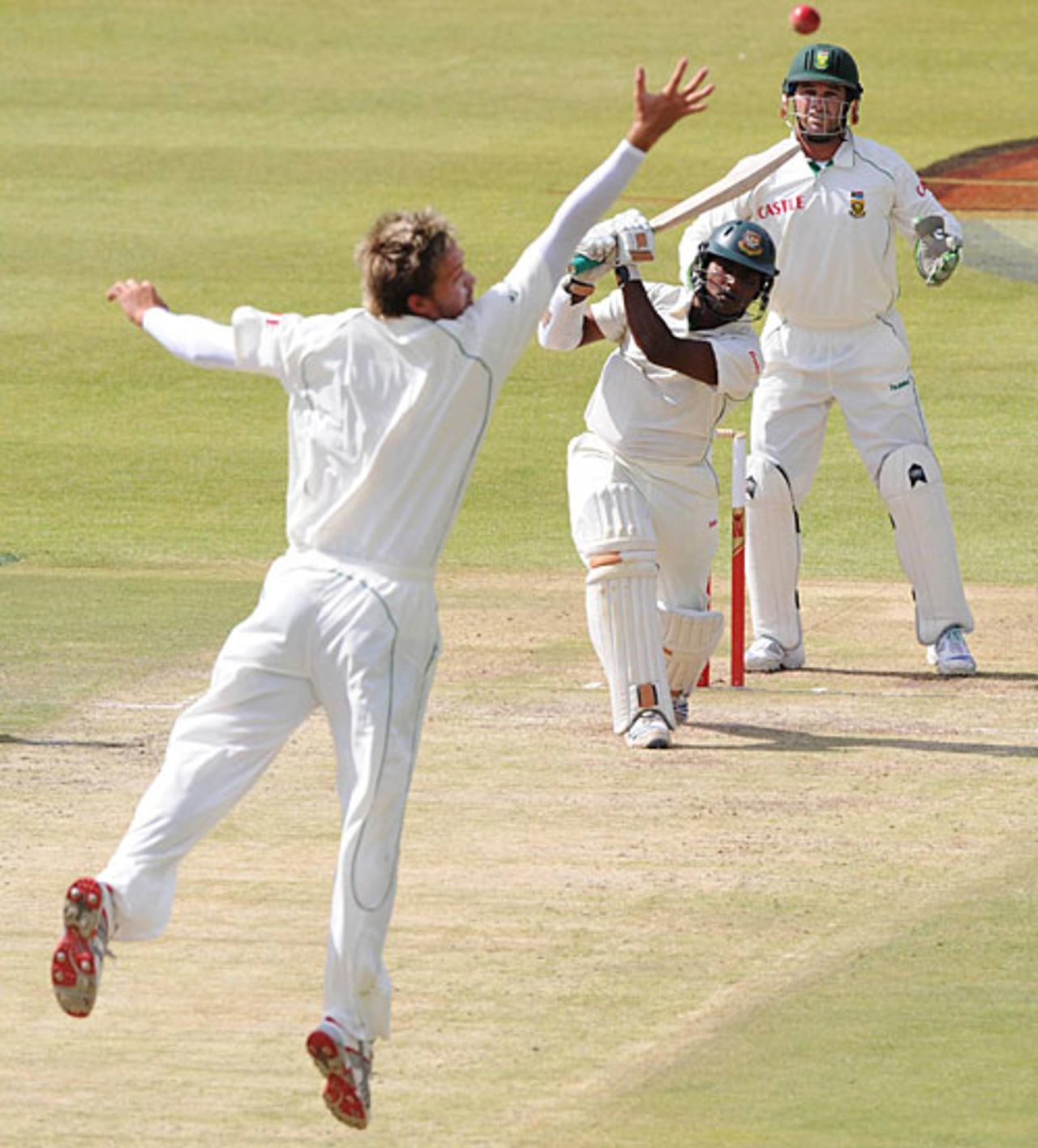 Paul Harris fails to get a hand at the ball hit by Imrul Kayes, South Africa v Bangladesh, 1st Test, Bloemfontein, November 20, 2008