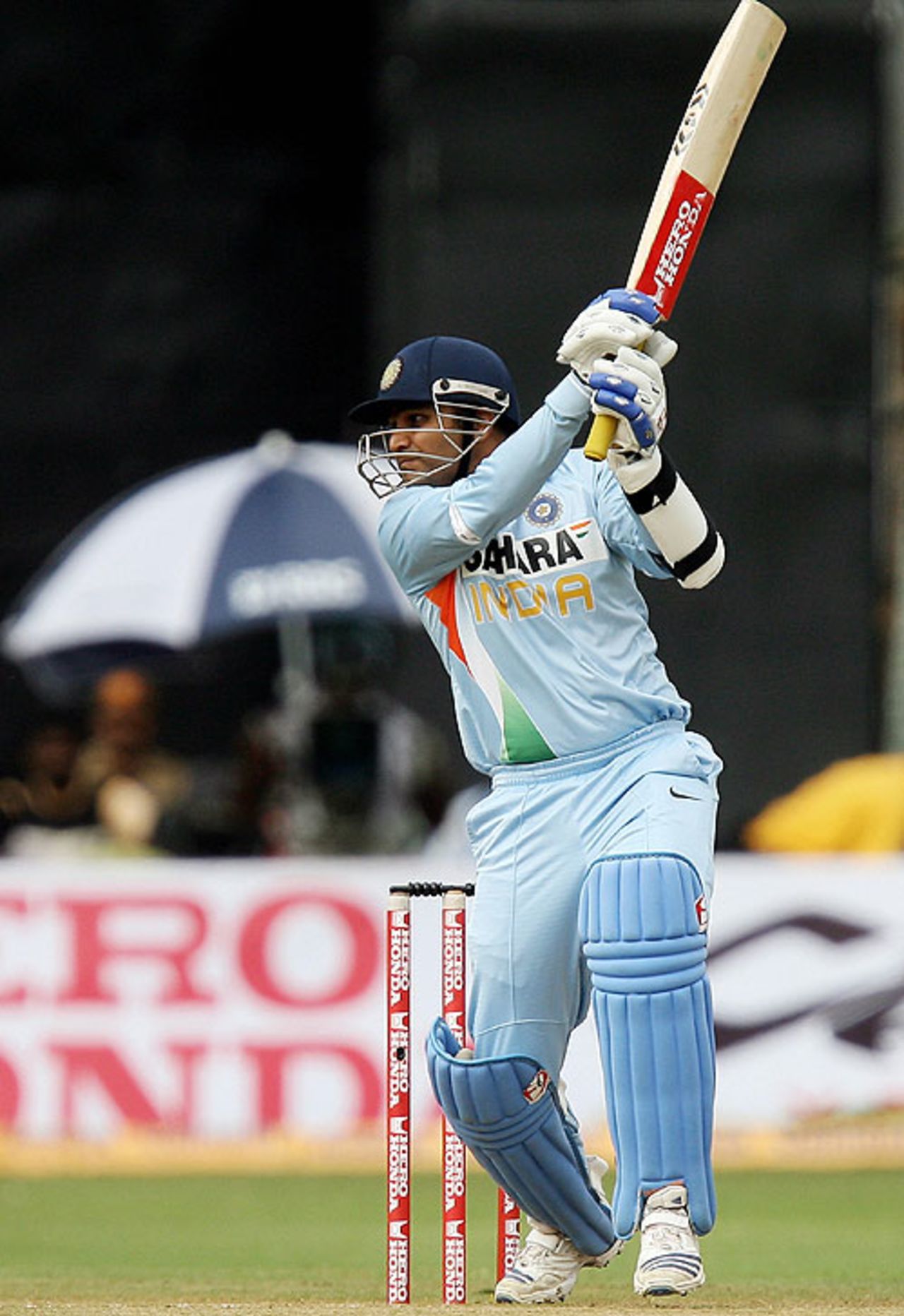 Virender Sehwag launches another boundary through the covers, India v England, 4th ODI, Bangalore, November 23, 2008