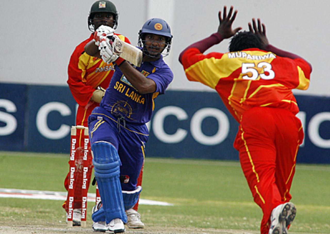 Kumar Sangakkara pushes one down the ground, Zimbabwe v Sri Lanka, 3rd ODI, Harare, November 24, 2008