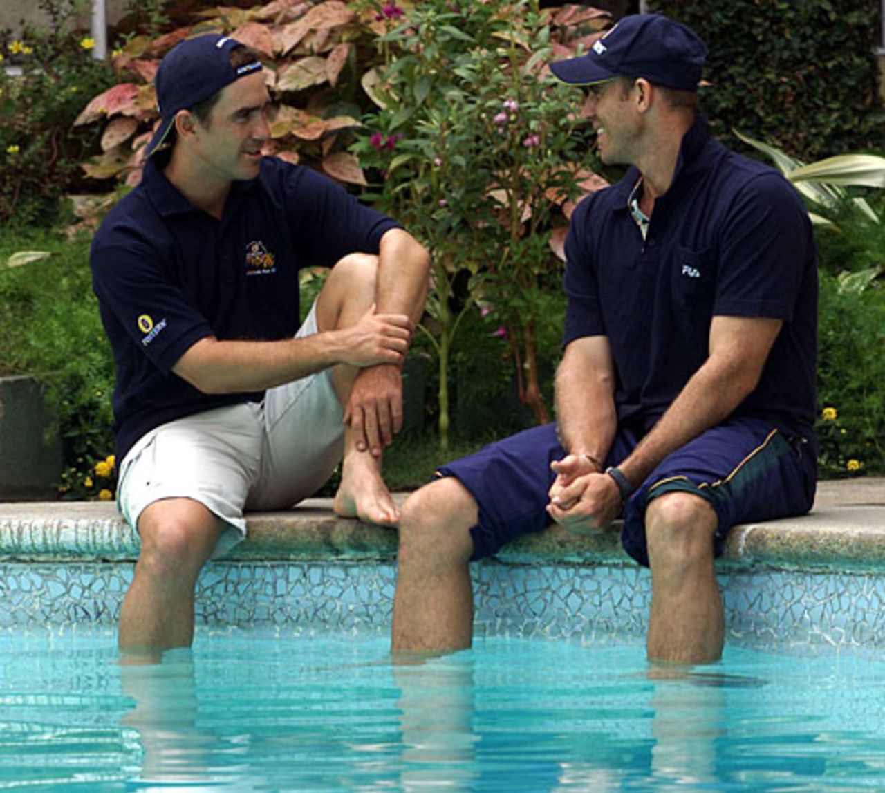 Justin Langer and Matthew Hyaden chat, Chennai, March 23, 2001