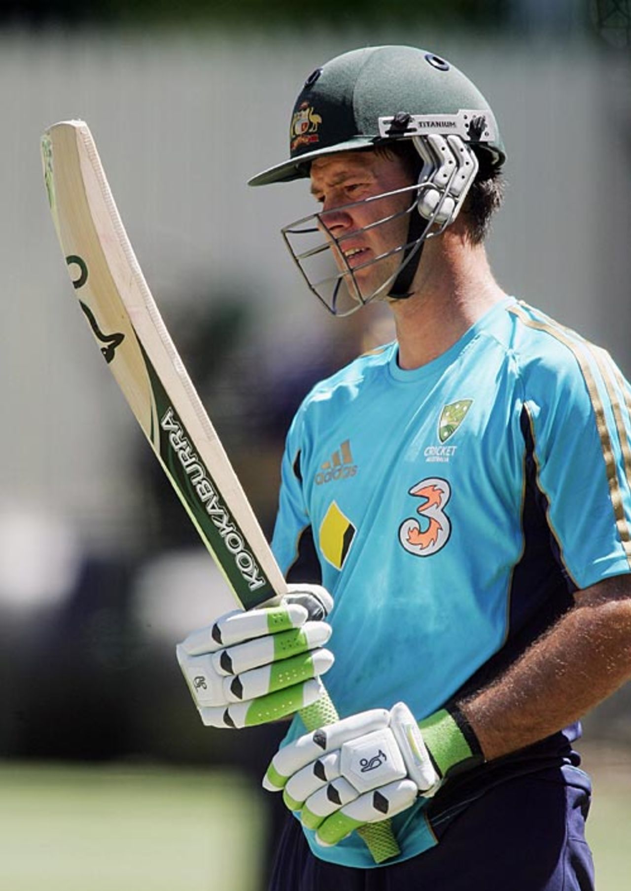 Ricky Ponting checks his bat, Adelaide, November 26, 2008