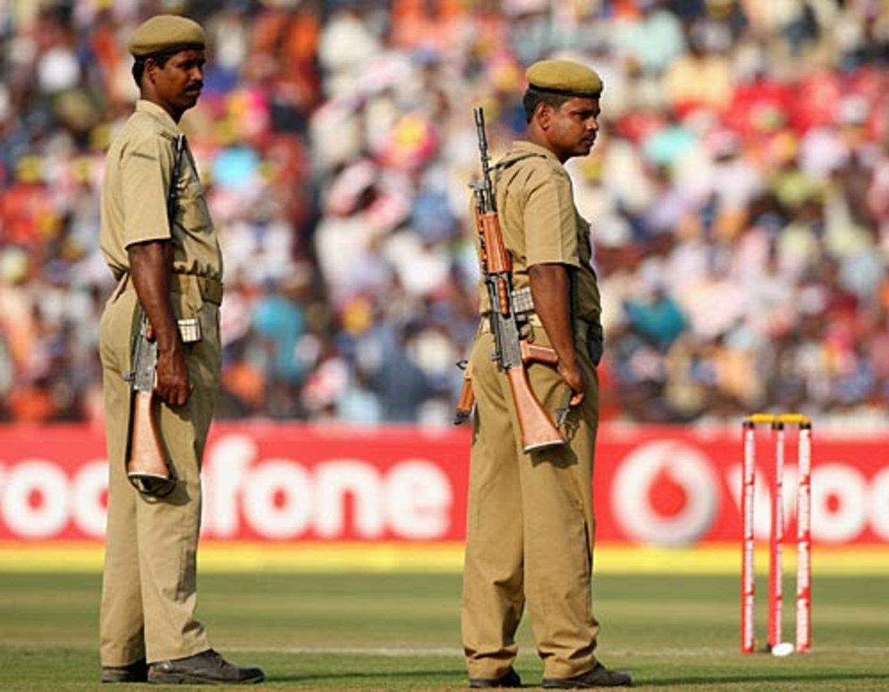 Policemen keep strict vigil on the field, India v England, 5th ODI, Cuttack, November 26, 2008