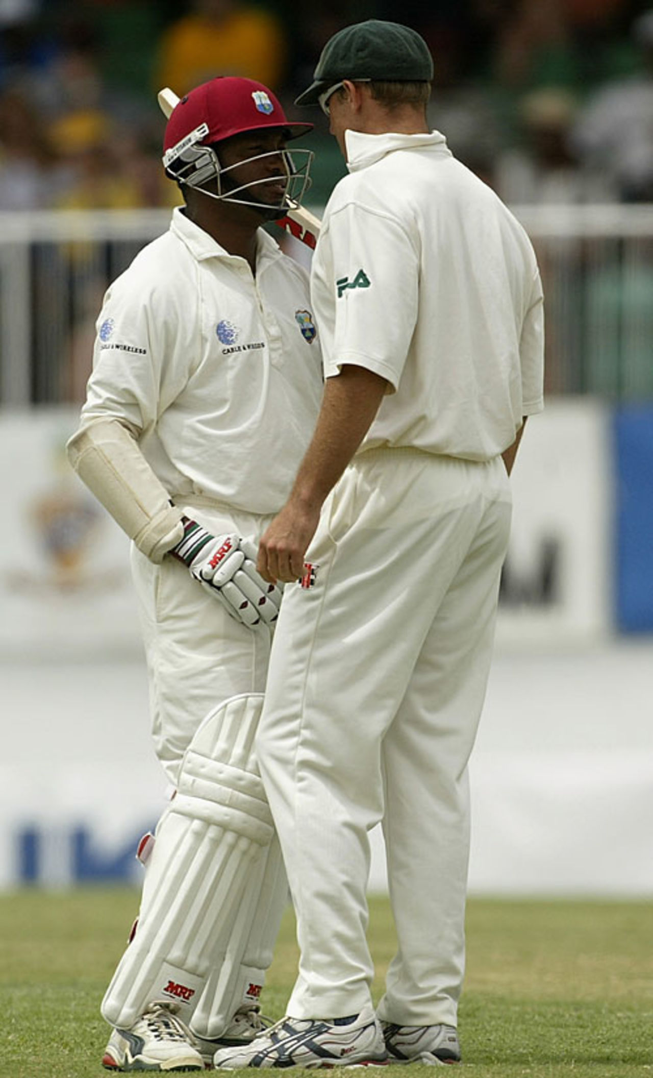 Brian Lara and Matthew Hayden have a word, West Indies v Australia, 4th Test, Antigua, 2nd day, March 10, 2003