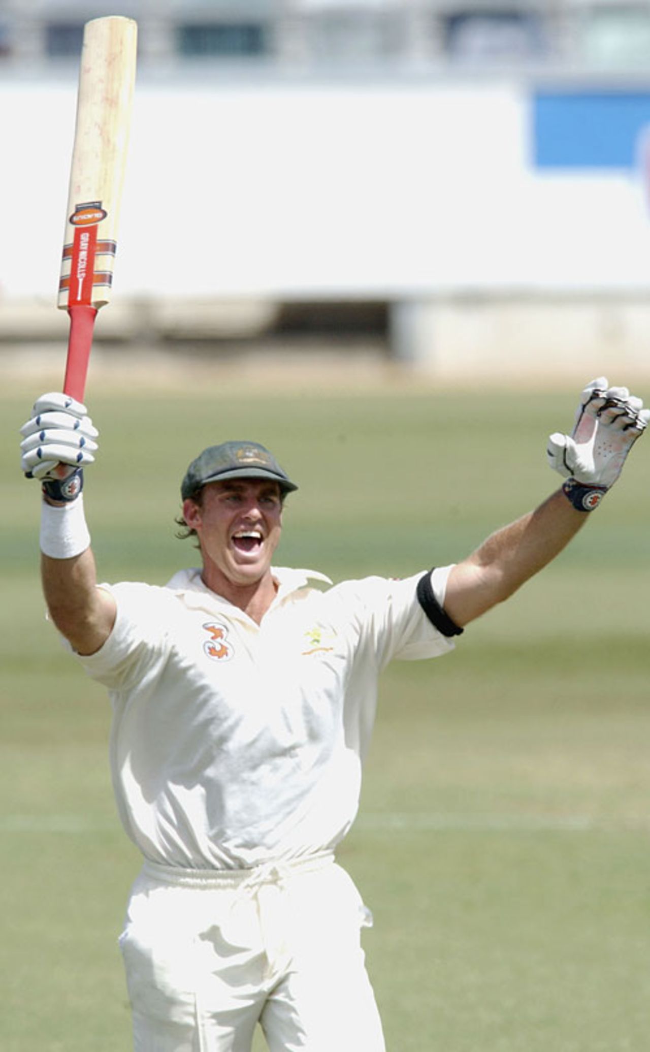 Matthew Hayden exults after breaking Brian Lara's record, Australia v Zimbabwe, 1st Test, Perth, 2nd day, October 10, 2003