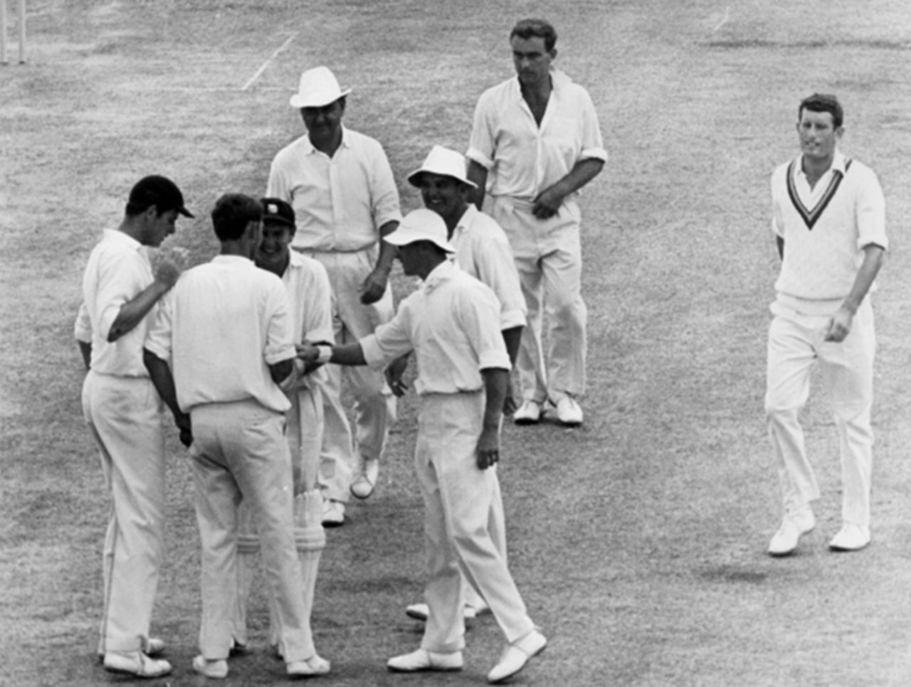 Pat Pocock is congratulated for taking a wicket, West Indies v England, third Test, Bridgetown, March 1968