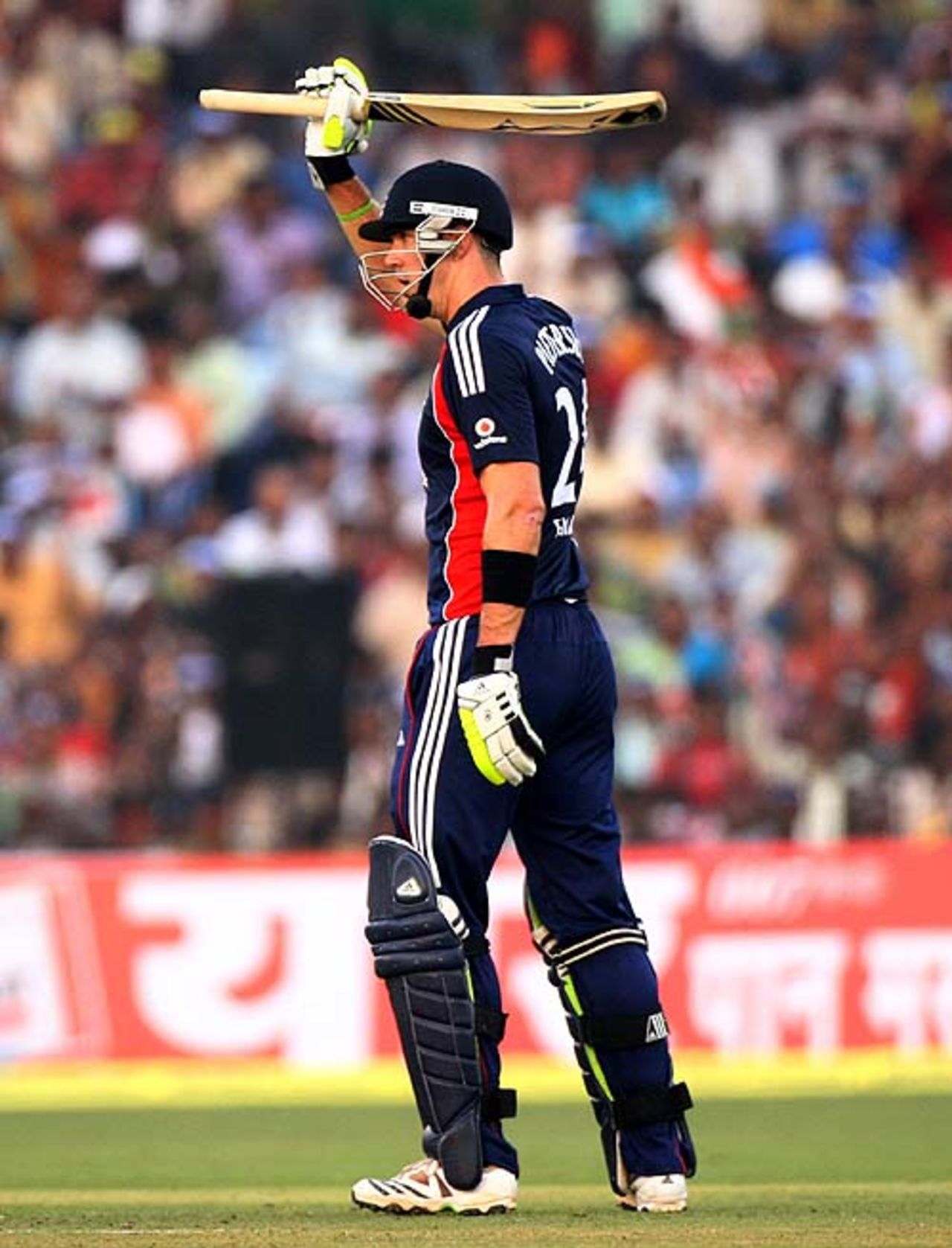 Kevin Pietersen raises his bat after reaching 50, India v England, 5th ODI, Cuttack, November 26, 2008