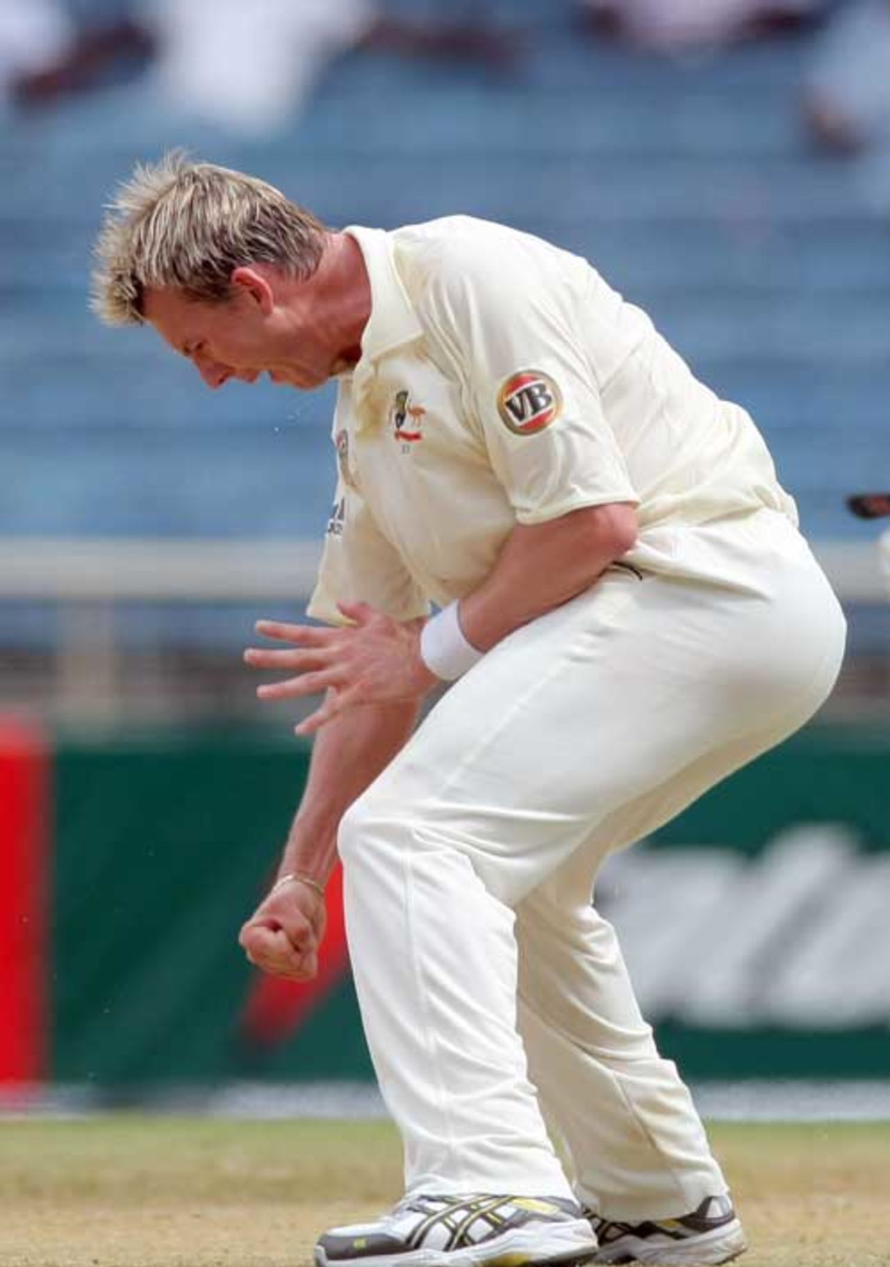 Brett Lee celebrates the wicket of Daren Powell, West Indies v Australia, first Test, Kingston, Jamaica, 24 May 2008