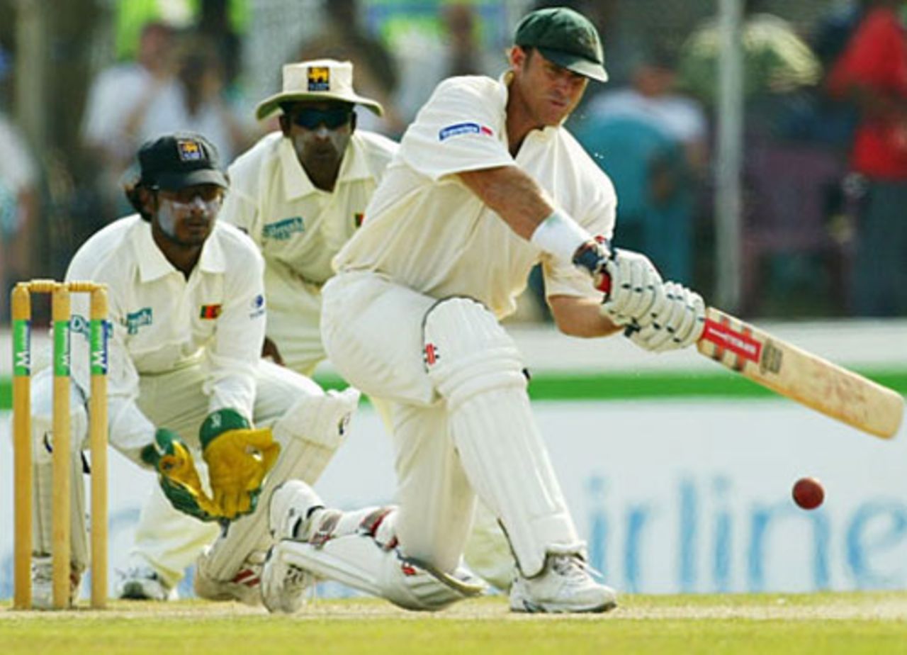 Matthew Hayden sweeps during his innings of 130, Sri Lanka v Australia, 1st Test, Galle, 3rd day, March 10, 2004