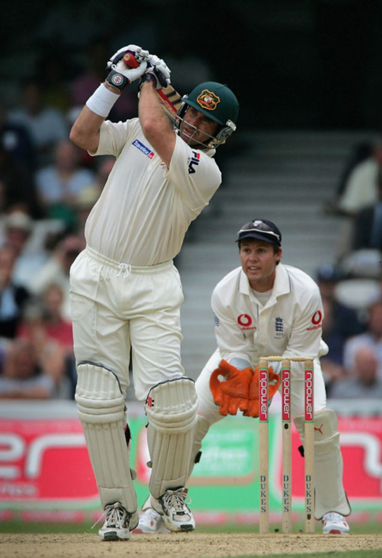Matthew Hayden goes for a big one, England v Australia, 5th Test, The Oval, London, 3rd day, September 10, 2005