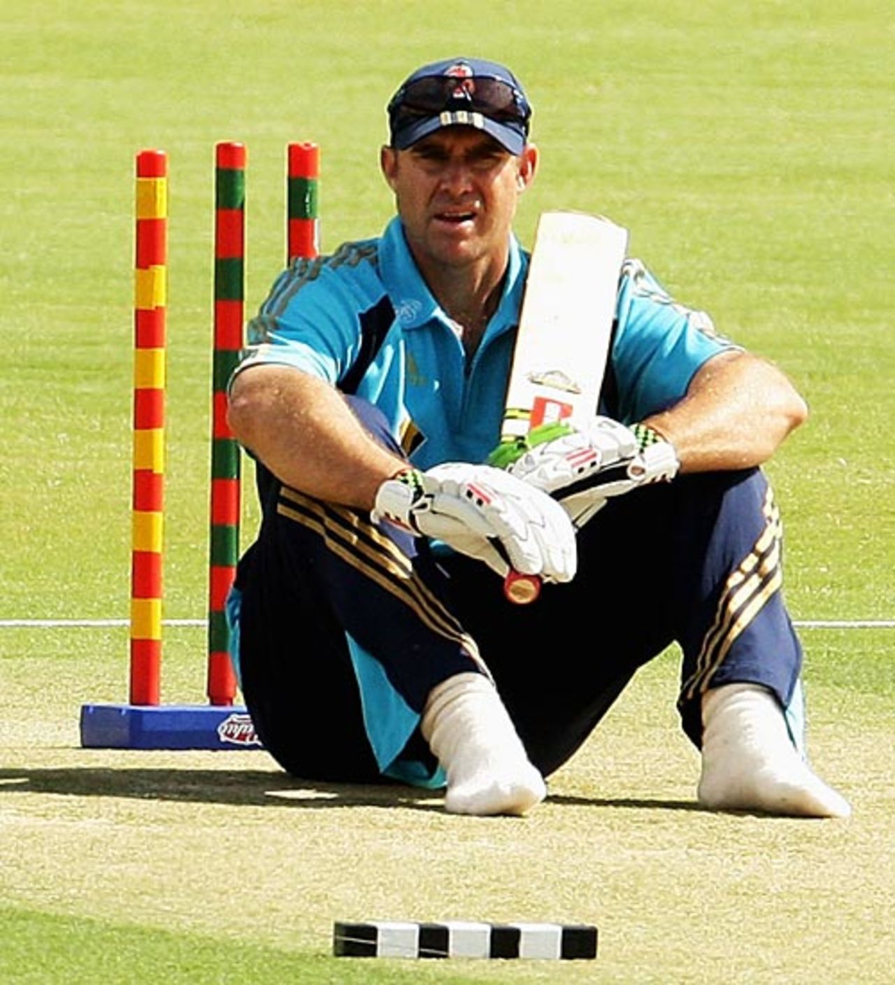 Matthew Hayden takes a break during practice, Adelaide, November 27, 2008