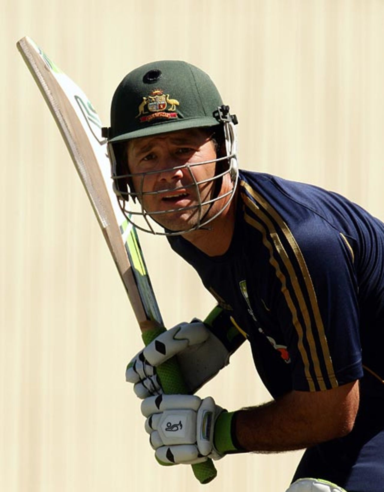 Ricky Ponting concentrates hard at the nets, Adelaide, November 27, 2008