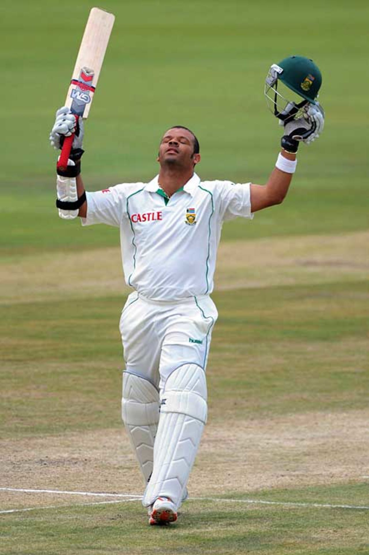 Ashwell Prince shows his relief after passing 150 for the first time in Tests, South Africa v Bangladesh, 2nd Test, Centurion Park, November 28, 2008