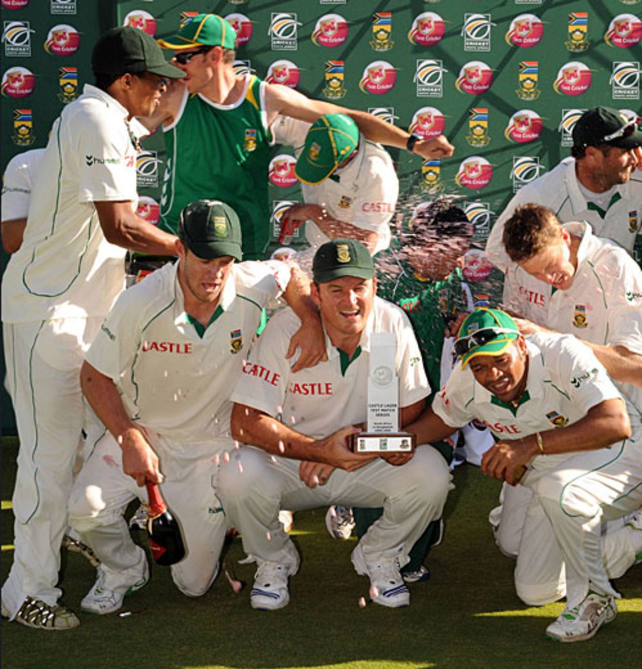 South African players celebrate the series win with champagne, South Africa v Bangladesh, 2nd Test, Centurion, 3rd day, November 28, 2008